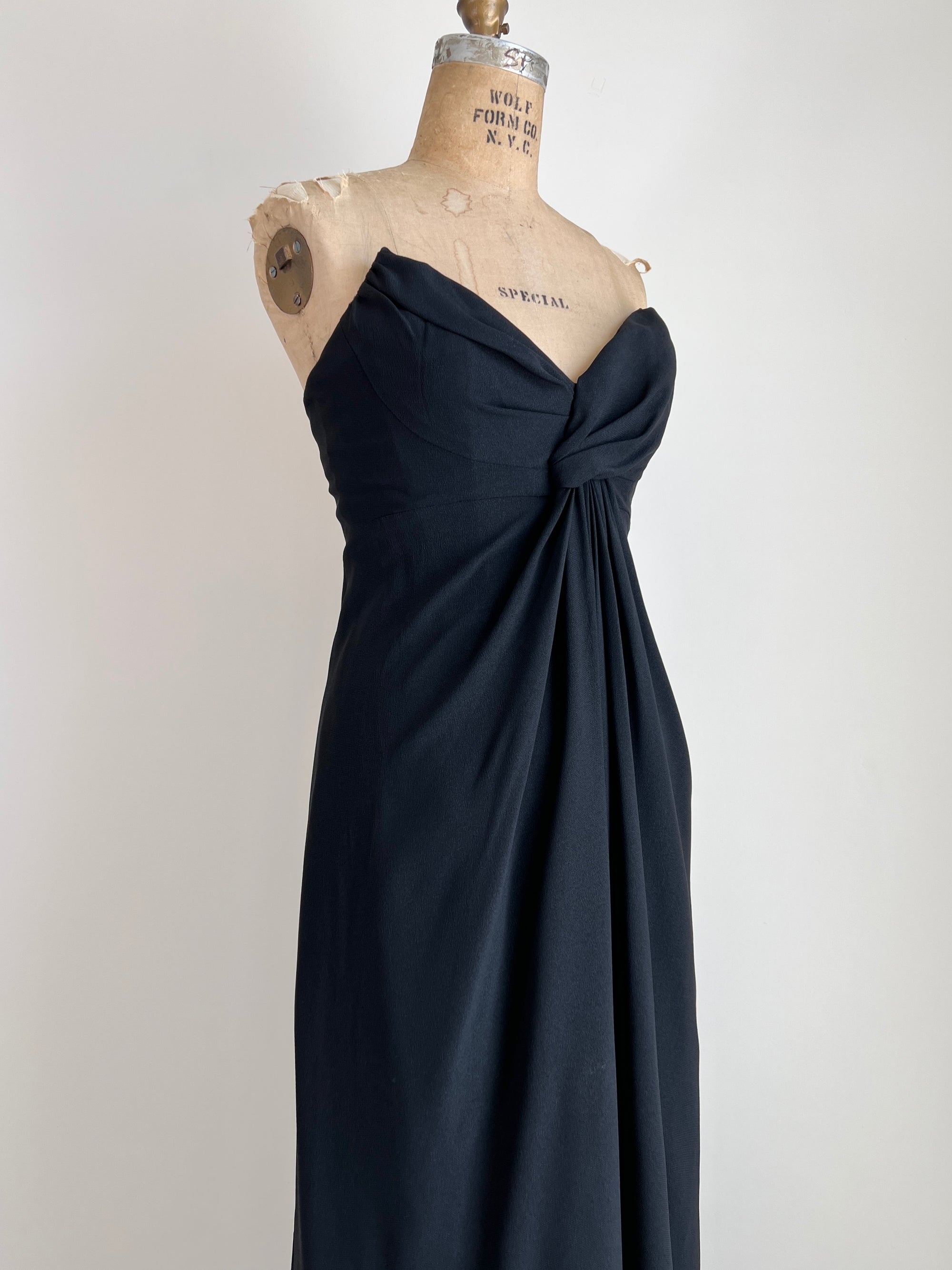 1980s Victor Costa Strapless Black Draped Black Gown / Small-Medium
