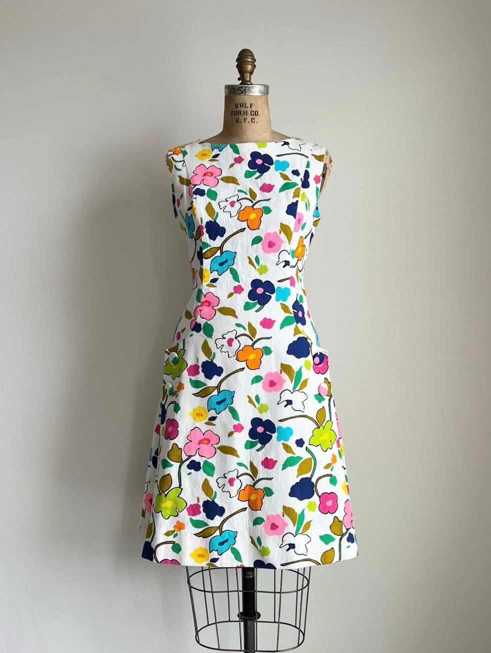 1960s Late 60s Garden Party Floral Dress by For Andrade / Medium