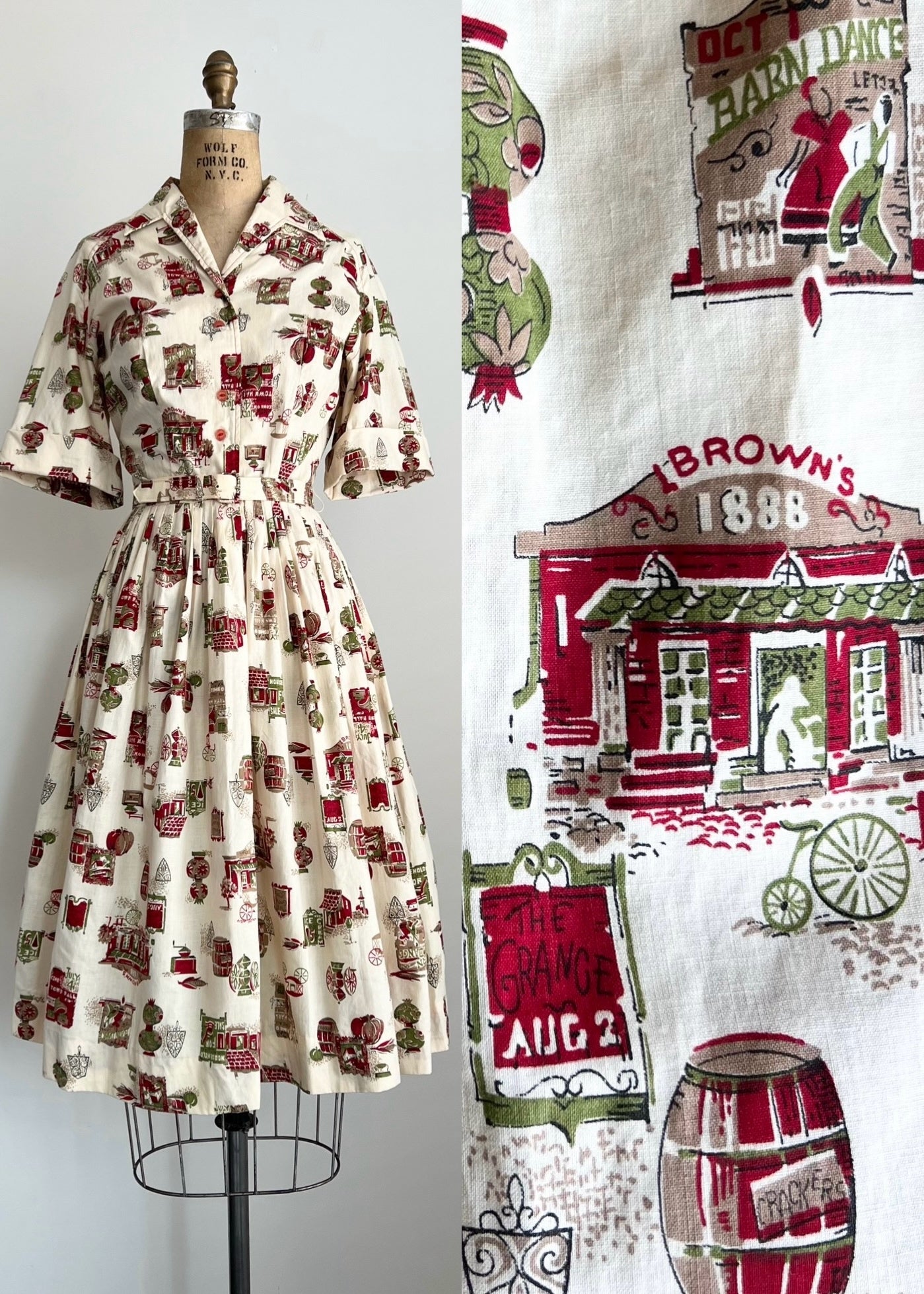 1950s 50s Cotton Novelty Print Dress M/L