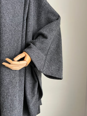 1980s 80s VIntage 100% Marino Wool Grey Cape Coat with Gorgeous Drapping