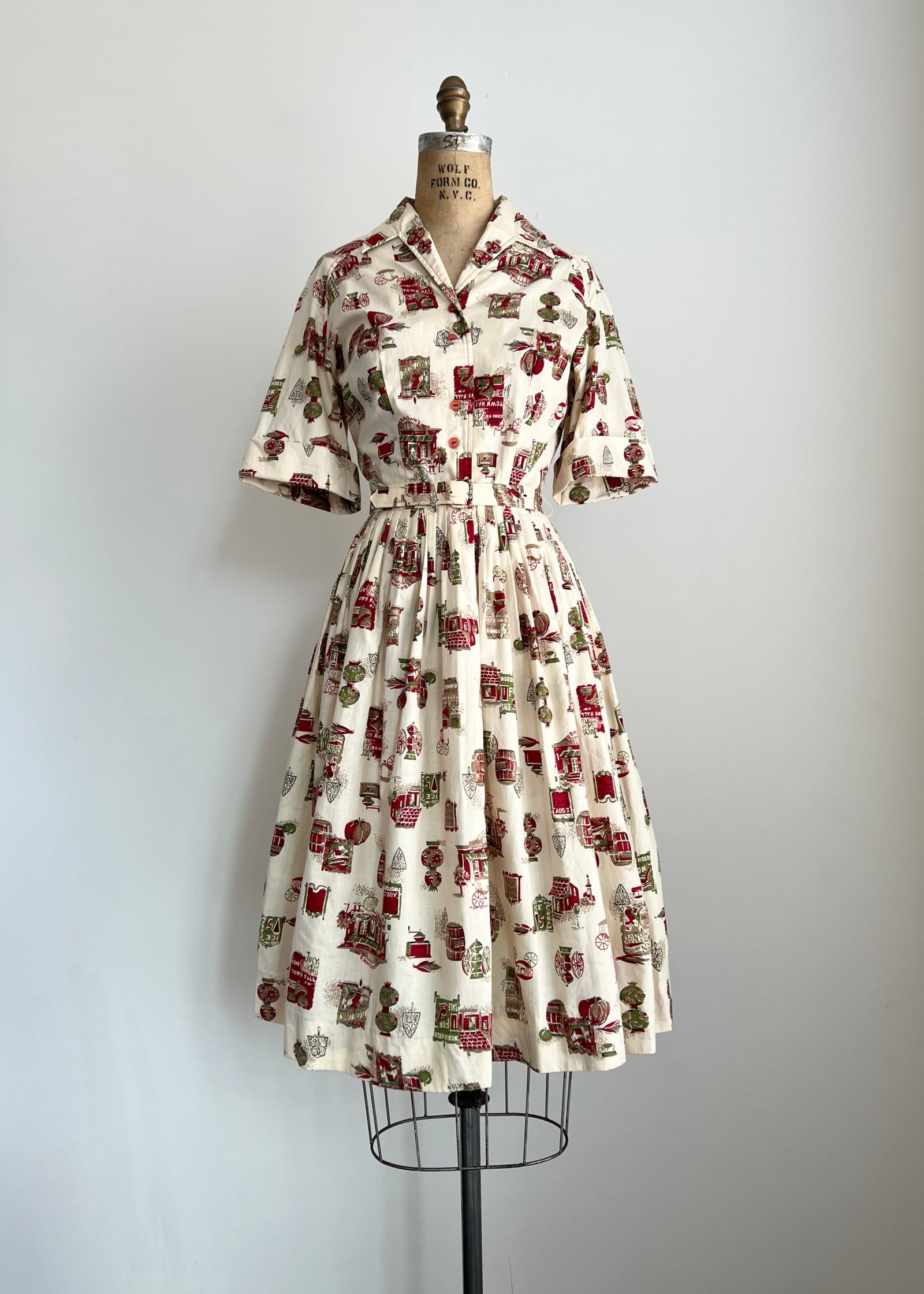 1950s 50s Cotton Novelty Print Dress M/L