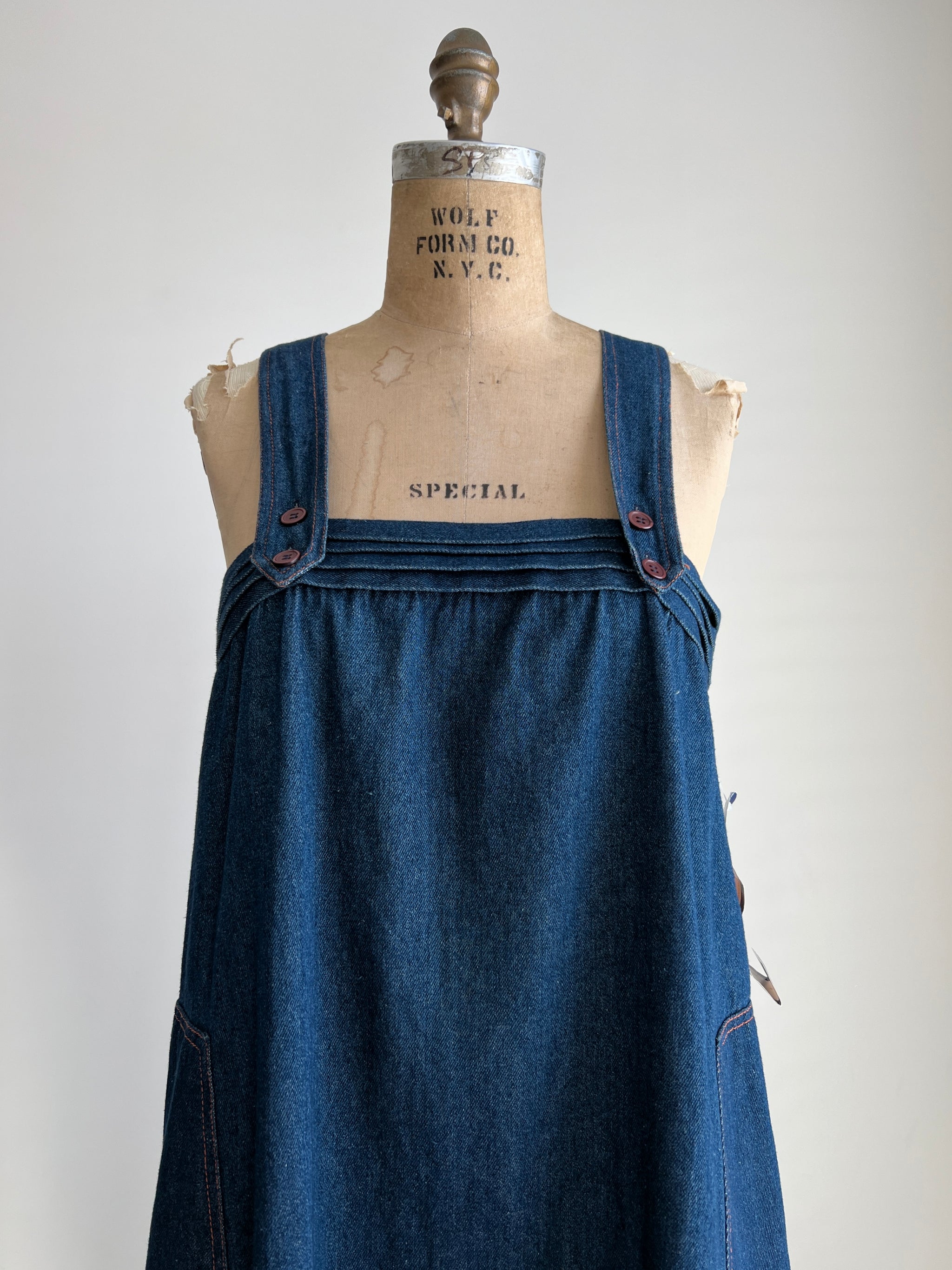 Vintage 1980s 80s Miss Joni of California Denim A-Line Jumper Dress De - Maiden Posh Vintage 1980s 80s Miss Joni of California Denim A-Line Jumper Dress De - Maiden Posh
