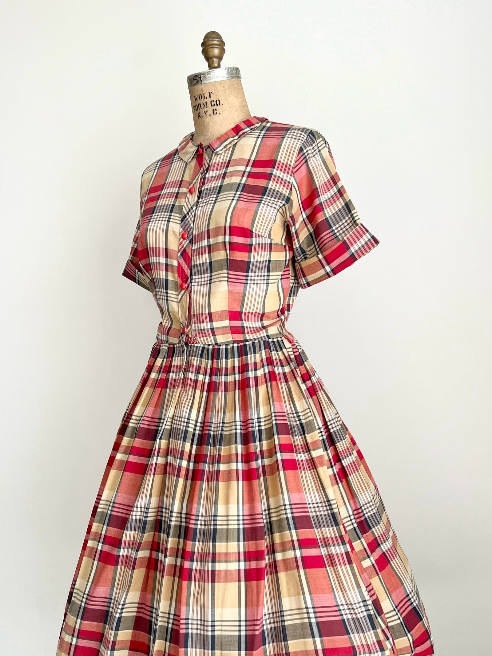 1950s 50s Plaid Cotton Dress