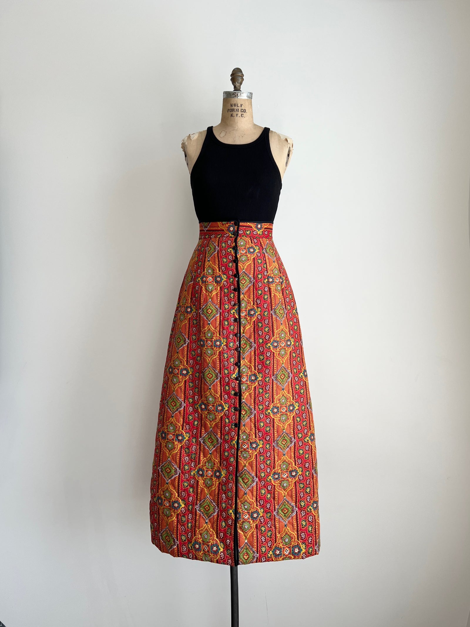 1970s 70s Vintage Le Voy's Quilted Long Maxi Skirt / Small-Medium