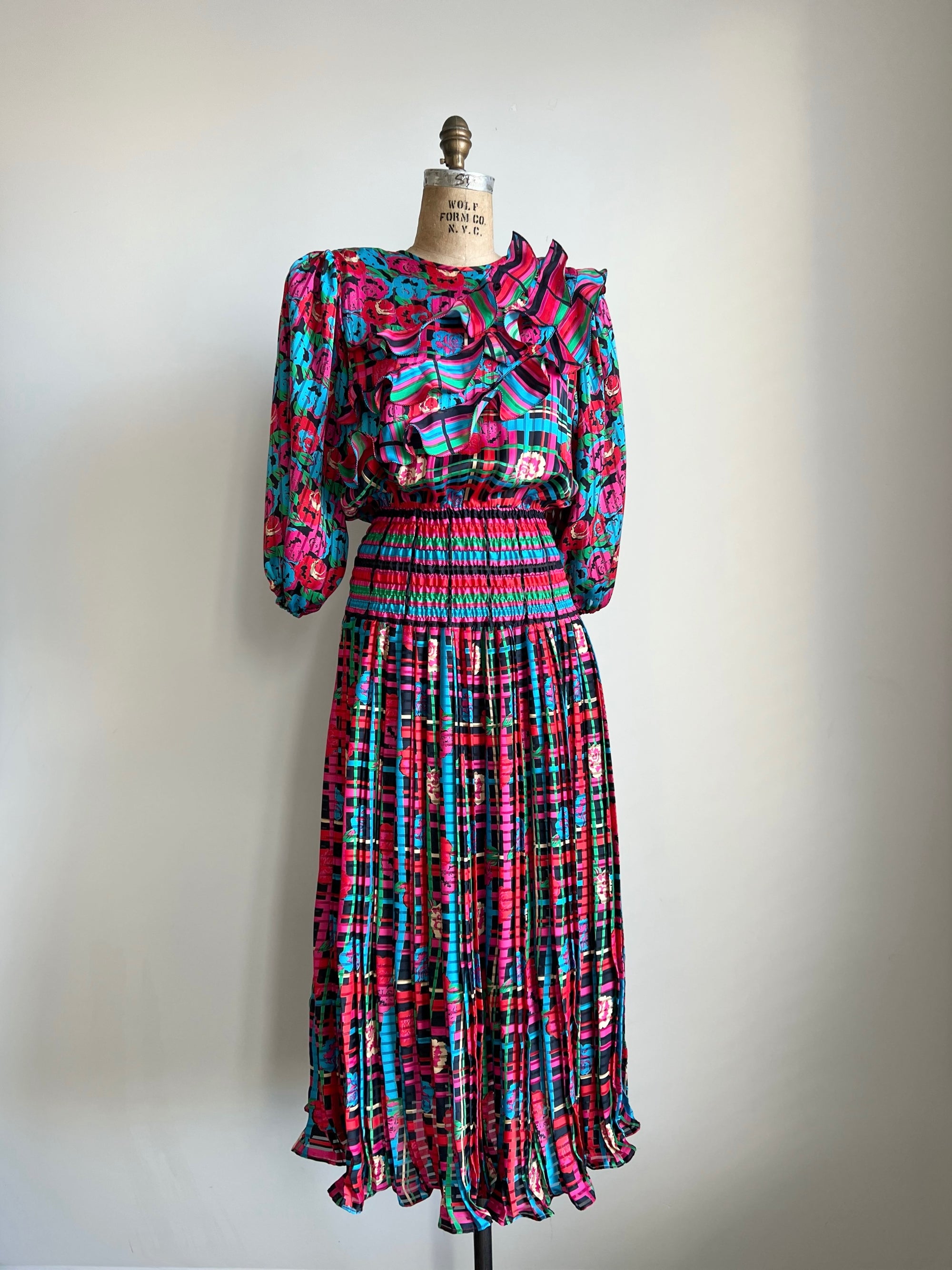 1980s 80s Vintage Diane Freis Multicolor Fantastic Dress - Medium/Large