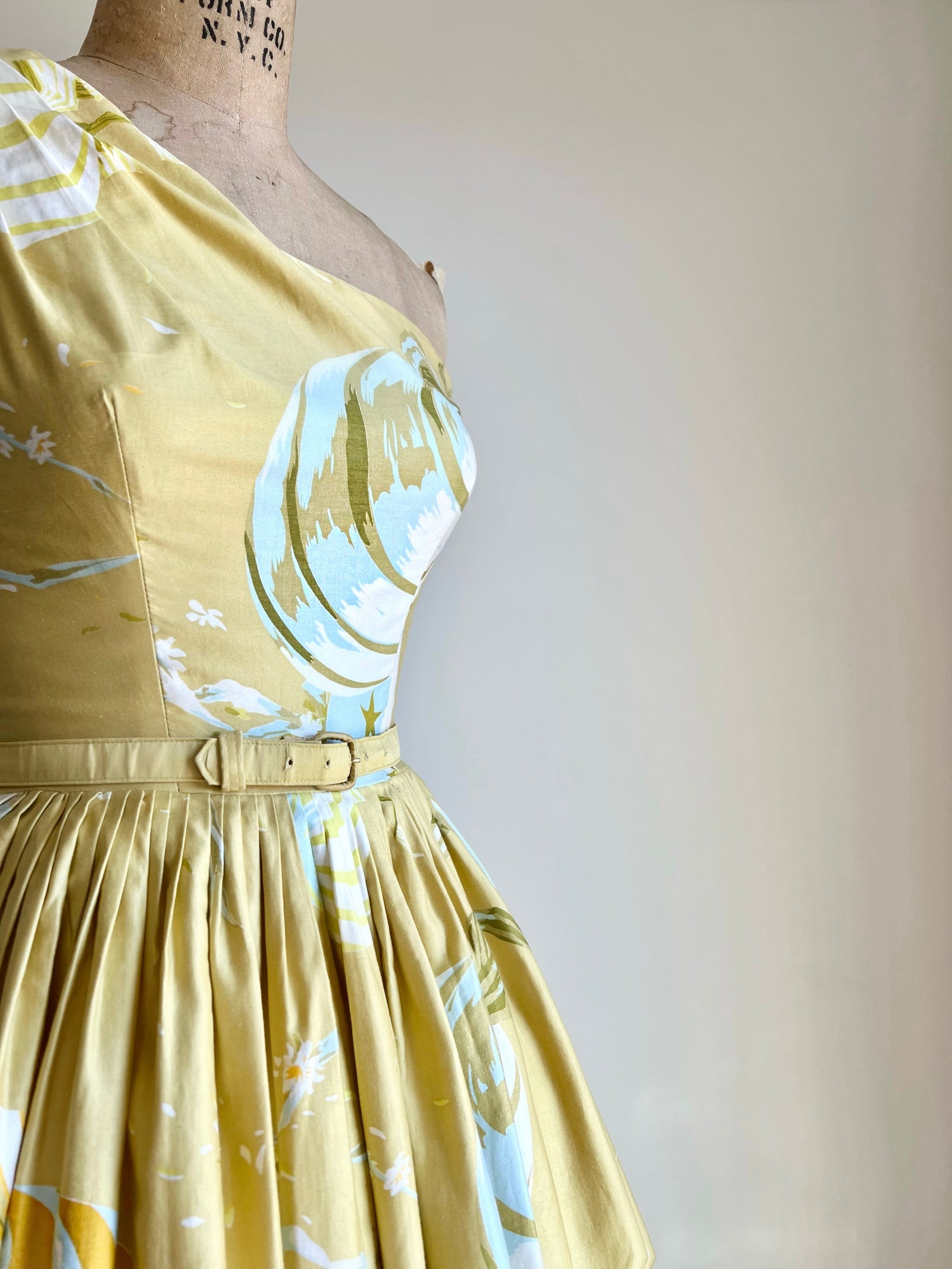 1950s 50s Yellow One Shoulder Sun Dress / SMALL