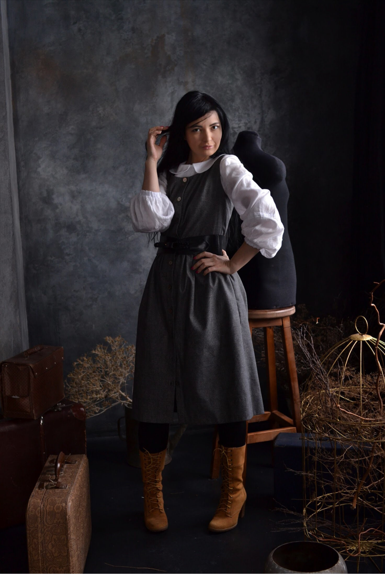 Handmade Linen Puff Sleeve Victorian Cottagecore Blouse By Cotton Candy Wear - L/XL