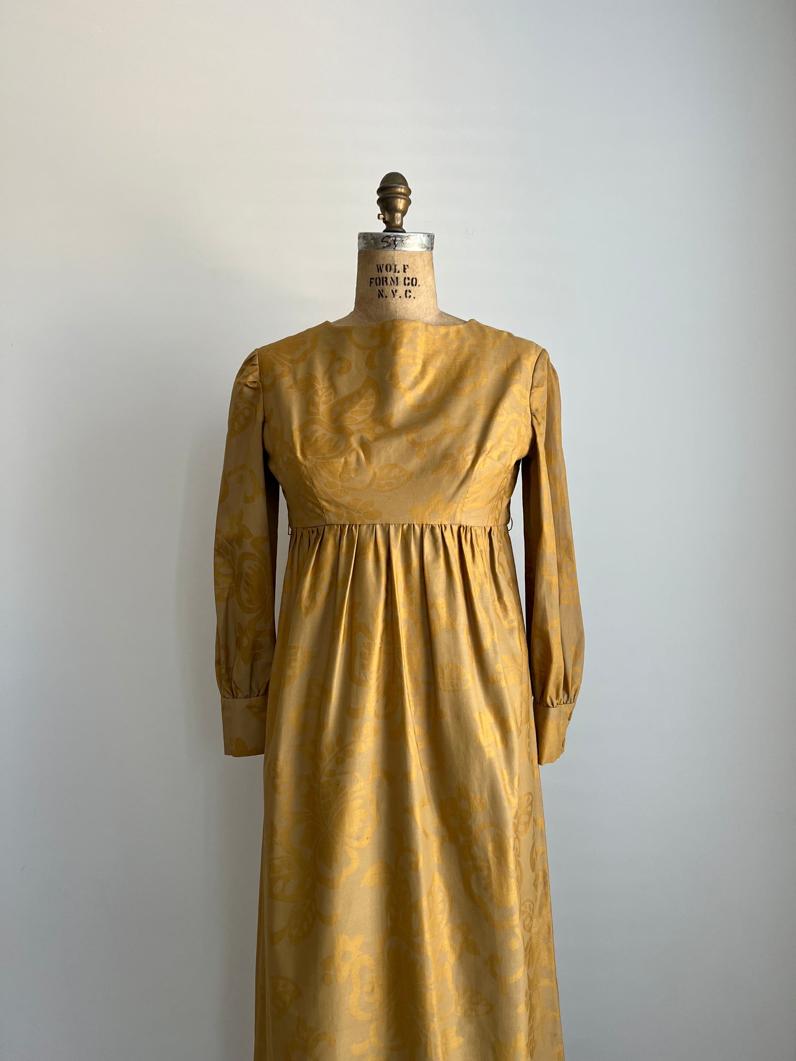 Vintage Regency Era 1800s Gold Emossed Dress / Bridgerton Inspired Dress / Small-Medium