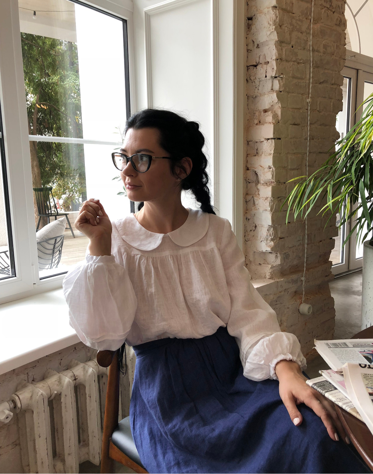 Handmade Linen Puff Sleeve Victorian Cottagecore Blouse By Cotton Candy Wear - L/XL