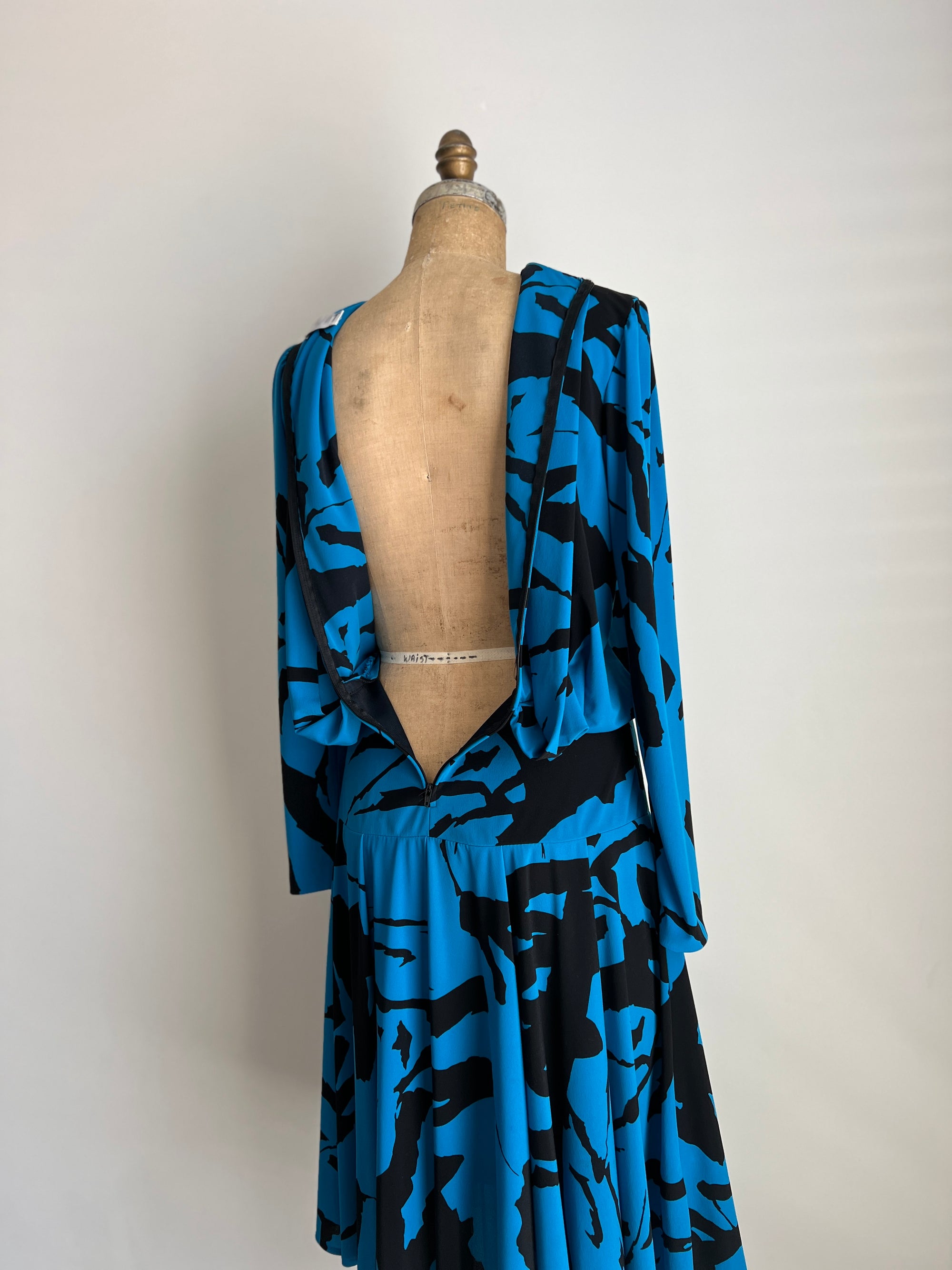 1980s 80s Vintage Nuit Blue Abstract Flowy Dress / Small-Medium