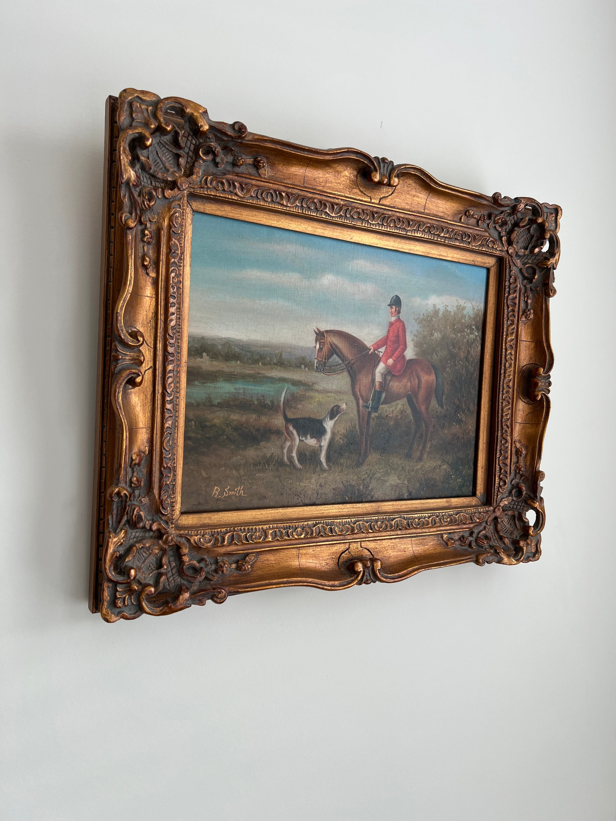 The Hunt Scene Signed Vintage Oil Painting on Canvas