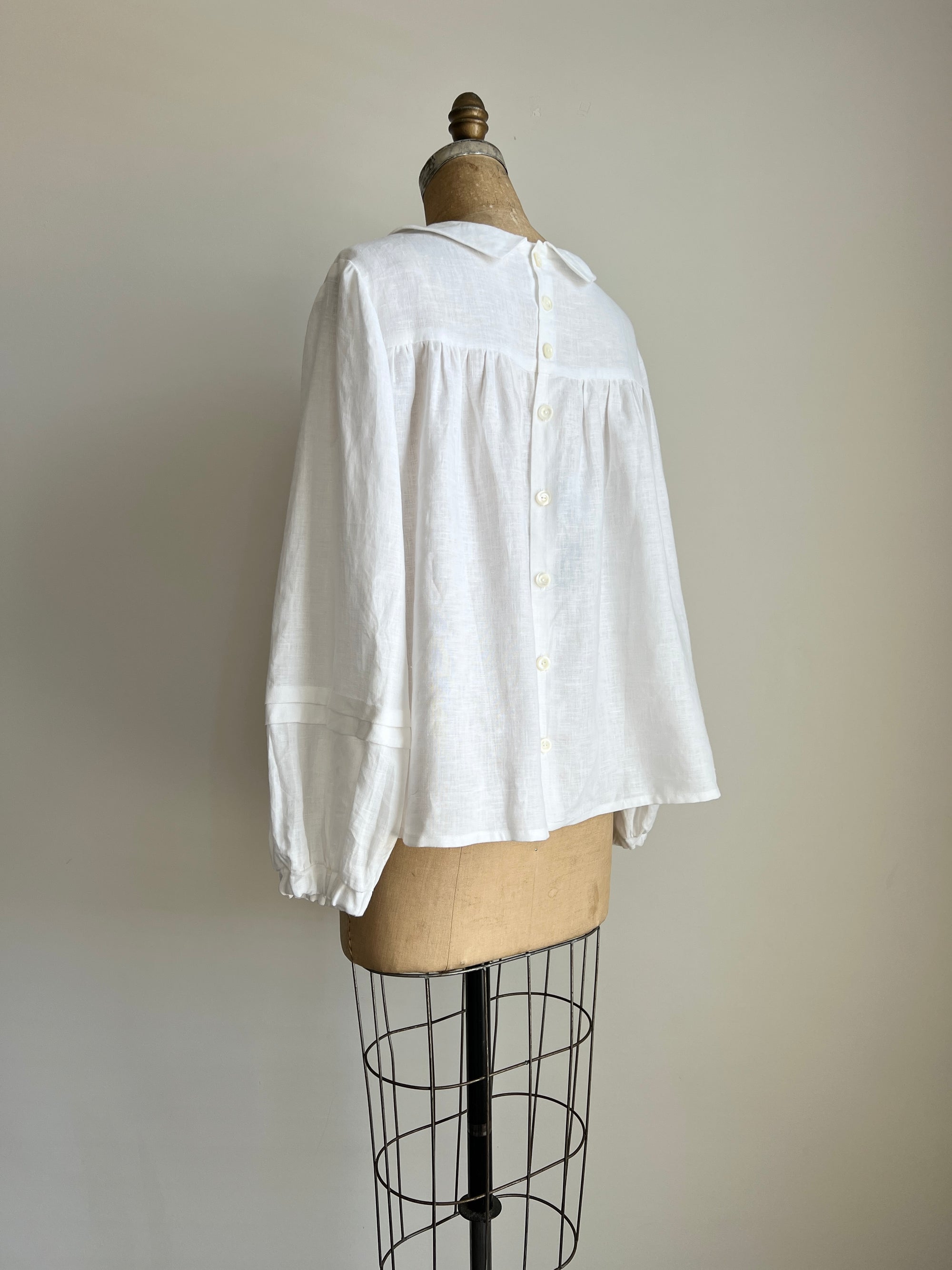 Handmade Linen Puff Sleeve Victorian Cottagecore Blouse By Cotton Candy Wear - L/XL