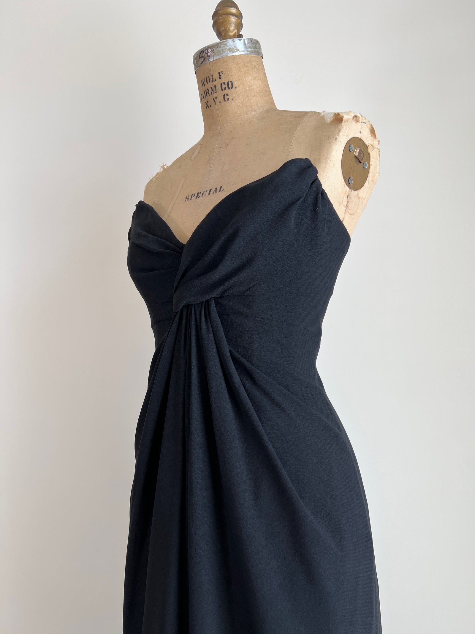 1980s Victor Costa Strapless Black Draped Black Gown / Small-Medium