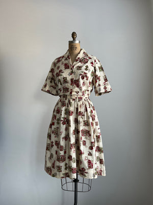 1950s 50s Cotton Novelty Print Dress M/L