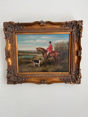 The Hunt Scene Signed Vintage Oil Painting on Canvas