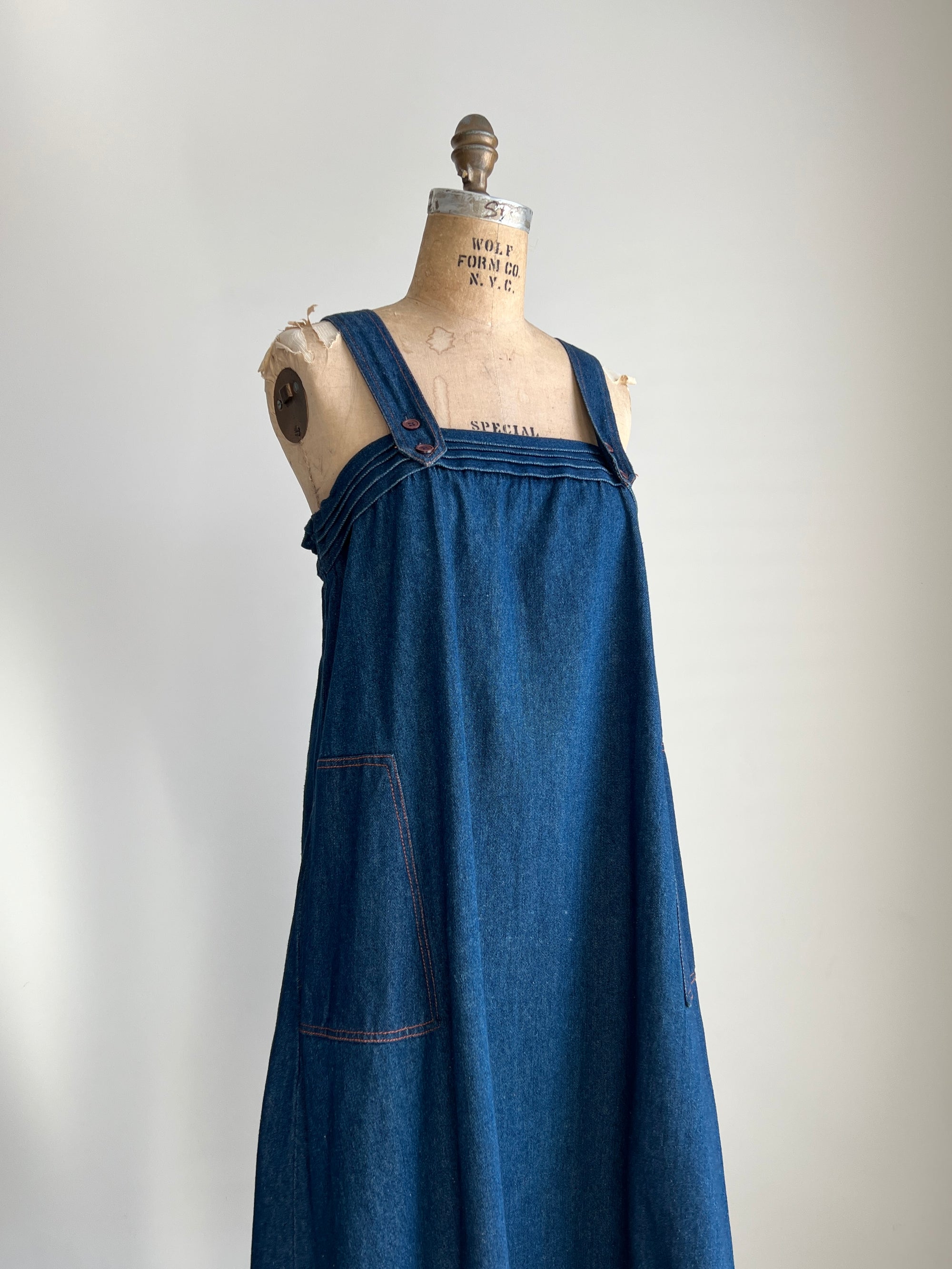 Vintage 1980s 80s Miss Joni of California Denim A-Line Jumper Dress Dead-stock / S/M