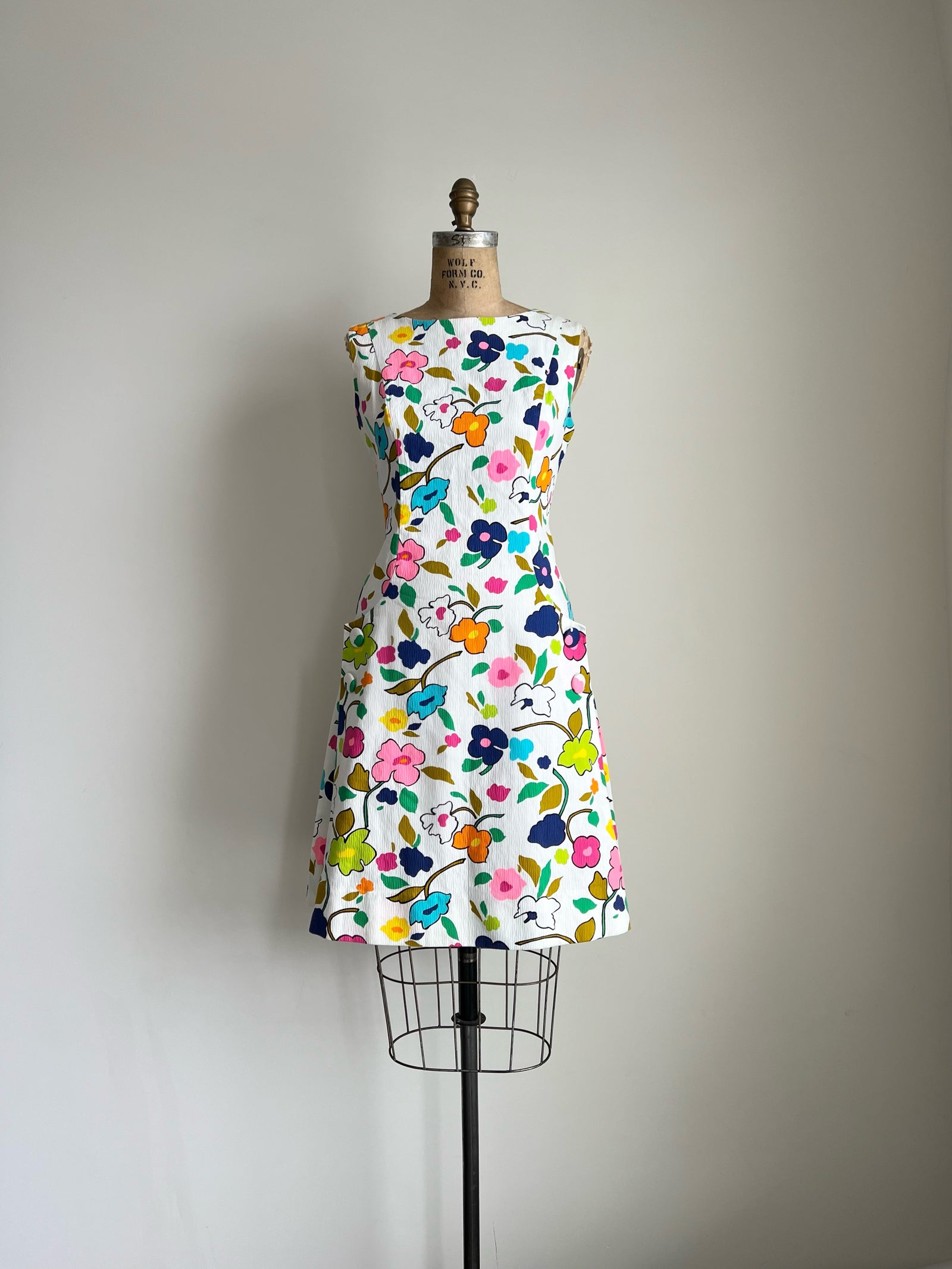 1960s Late 60s Garden Party Floral Dress by For Andrade / Medium