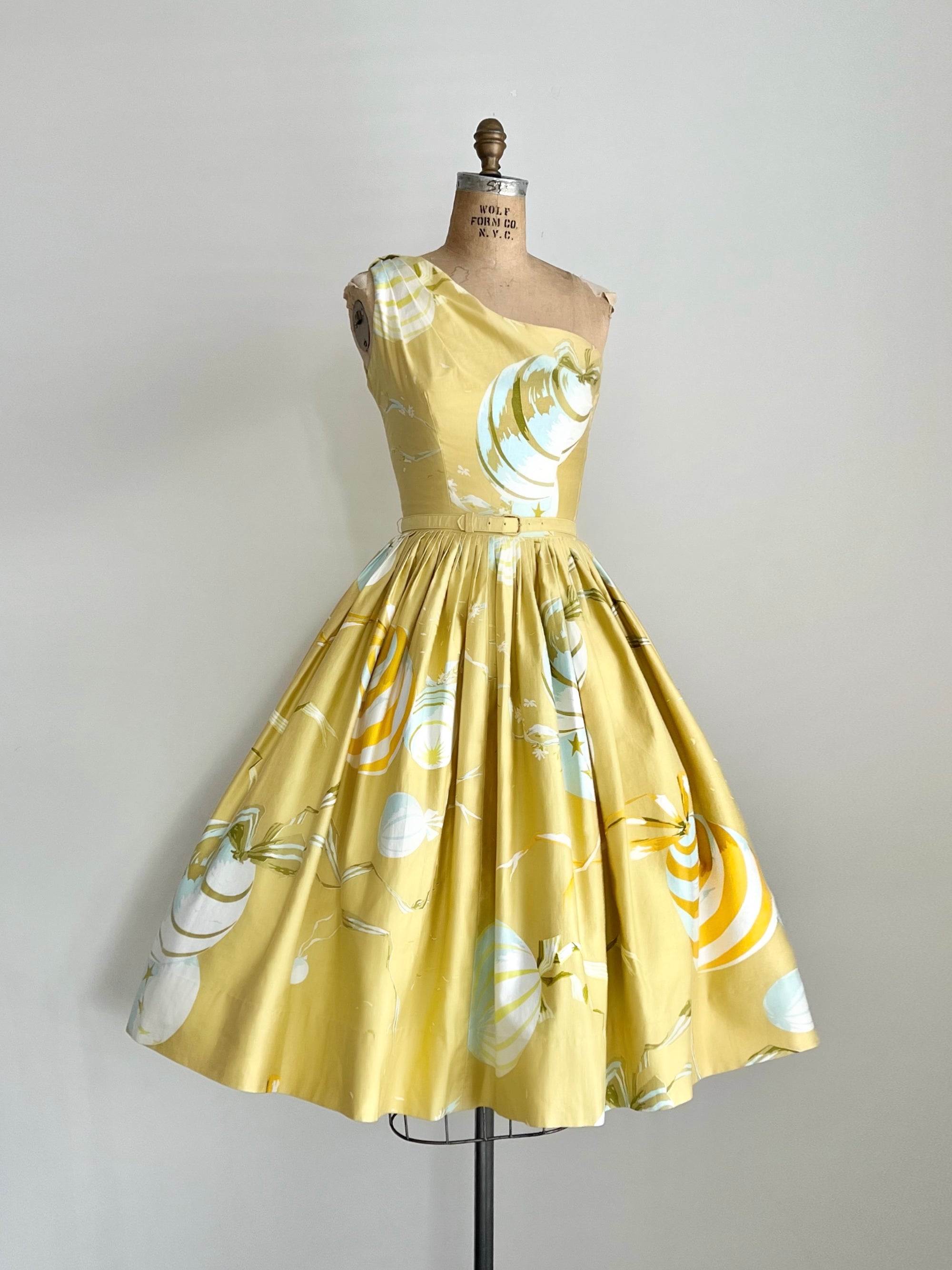1950s 50s Yellow One Shoulder Sun Dress / SMALL