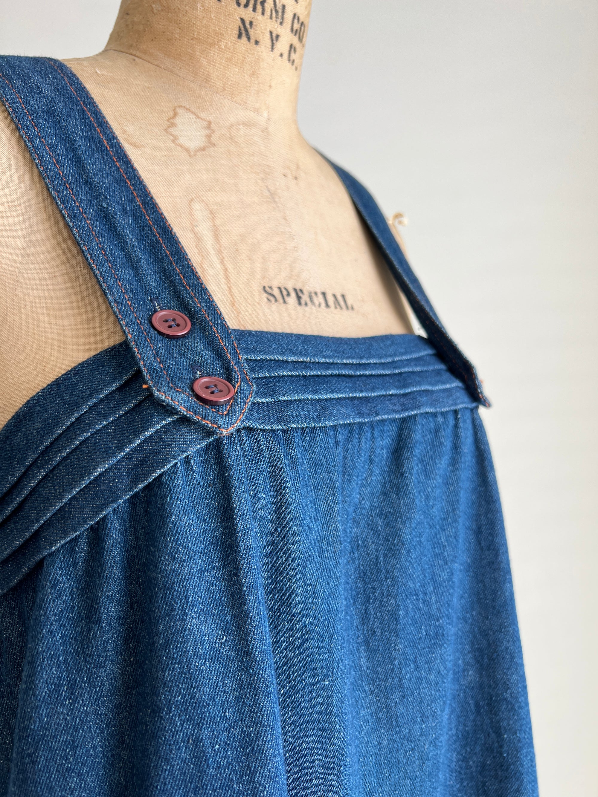 Vintage 1980s 80s Miss Joni of California Denim A-Line Jumper Dress Dead-stock / S/M
