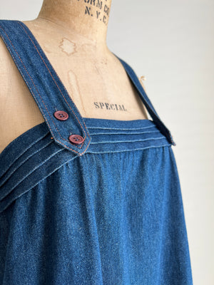Vintage 1980s 80s Miss Joni of California Denim A-Line Jumper Dress Dead-stock / S/M