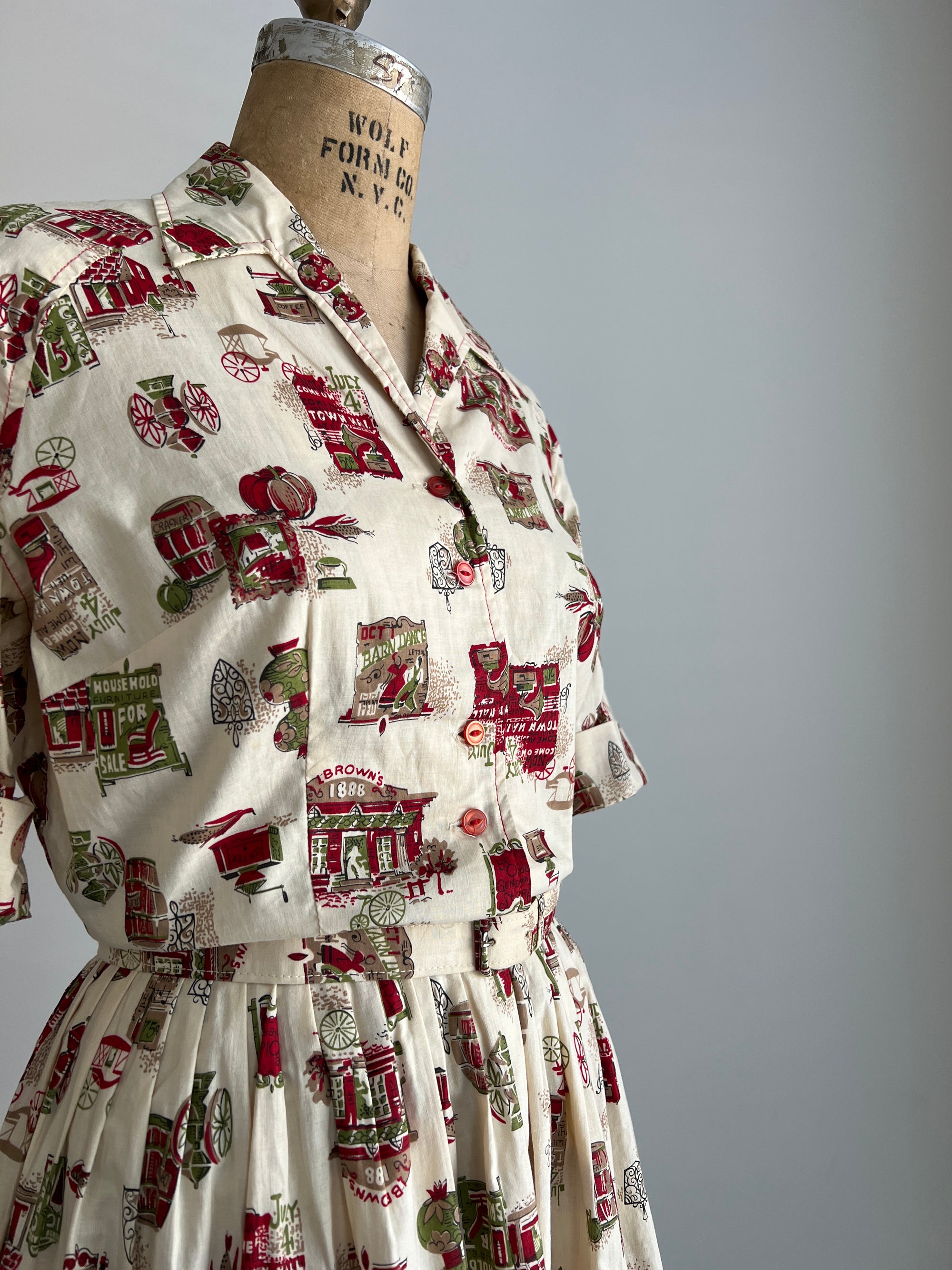 1950s 50s Cotton Novelty Print Dress M/L