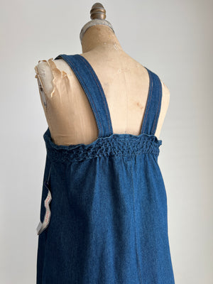 Vintage 1980s 80s Miss Joni of California Denim A-Line Jumper Dress Dead-stock / S/M