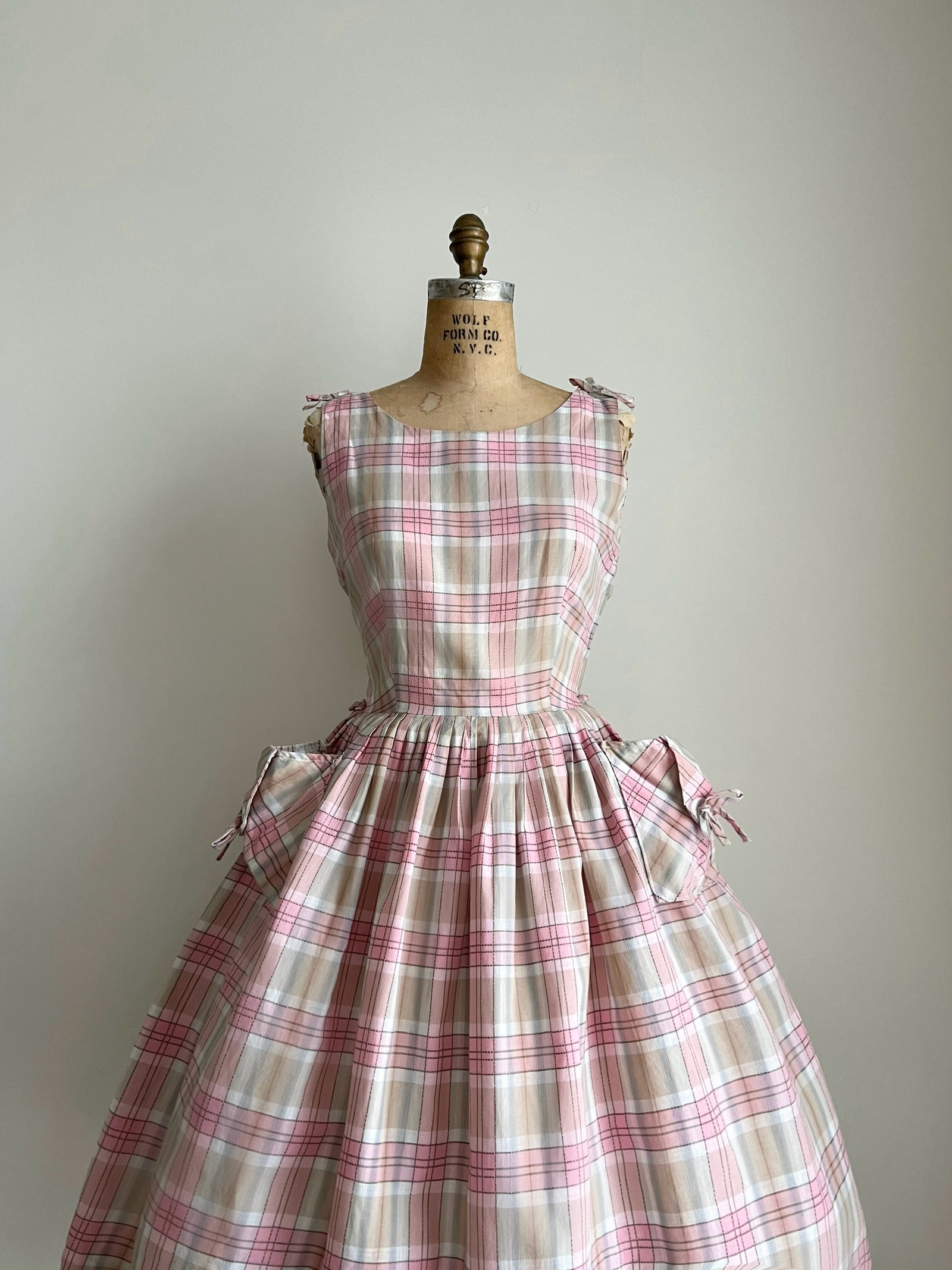 1950s 50s Pink Plaid Cotton Dress / Small-Medium