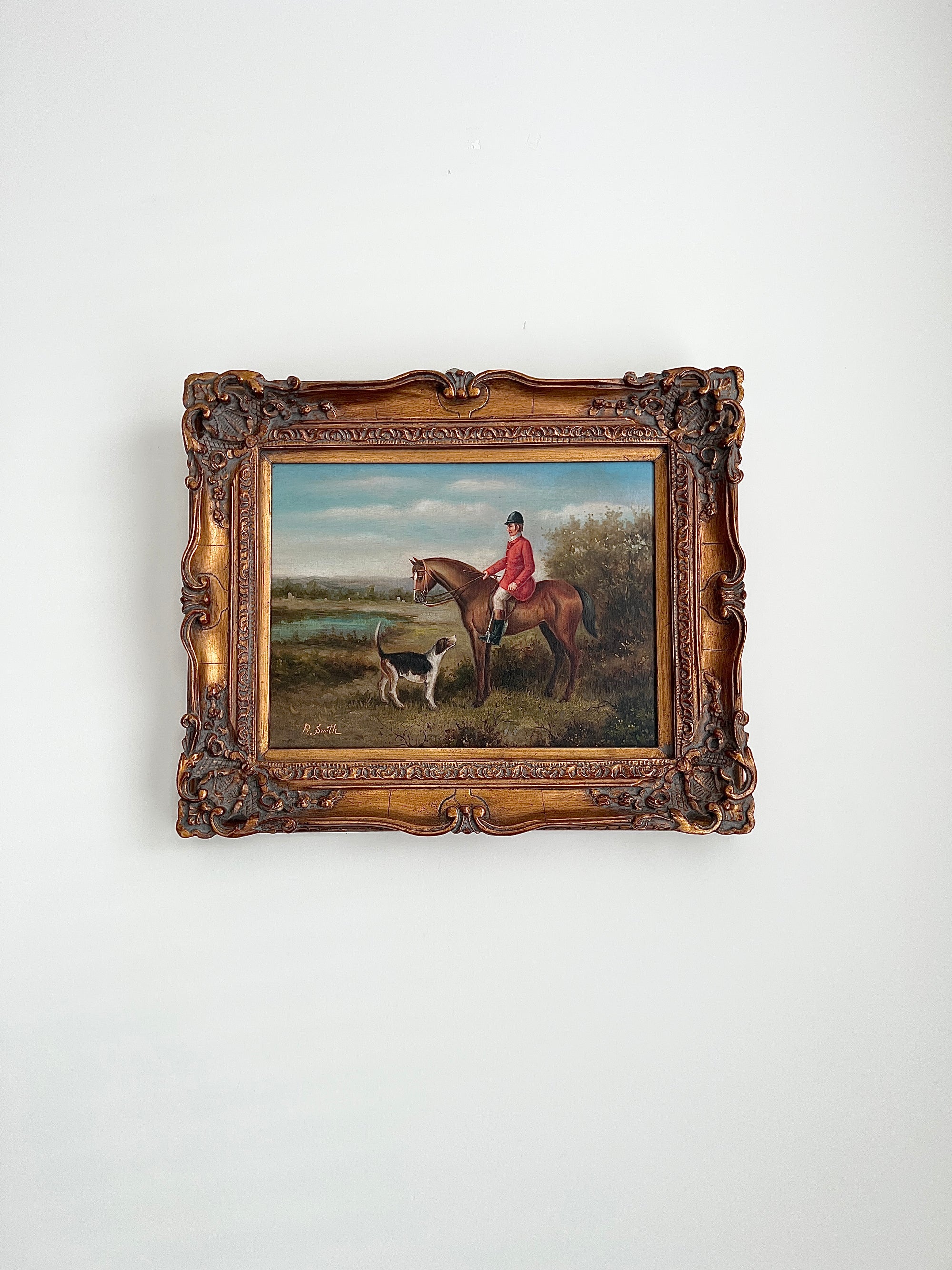 The Hunt Scene Signed Vintage Oil Painting on Canvas