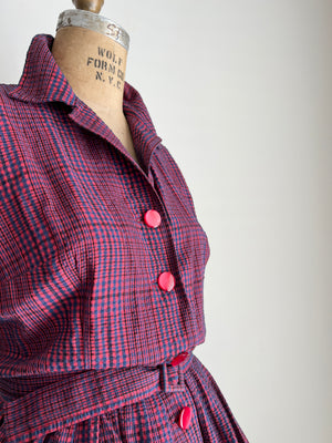 1950 50s Vintage Plaid Dress with Matching Belt / Large