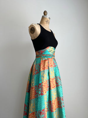 1970s 70s Vintage Long Maxi Skirt with Matching Belt and Scarf