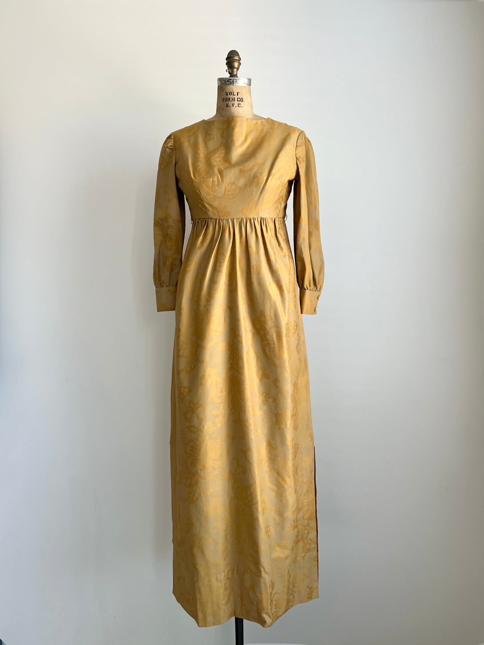 Vintage Regency Era 1800s Gold Emossed Dress / Bridgerton Inspired Dress / Small-Medium