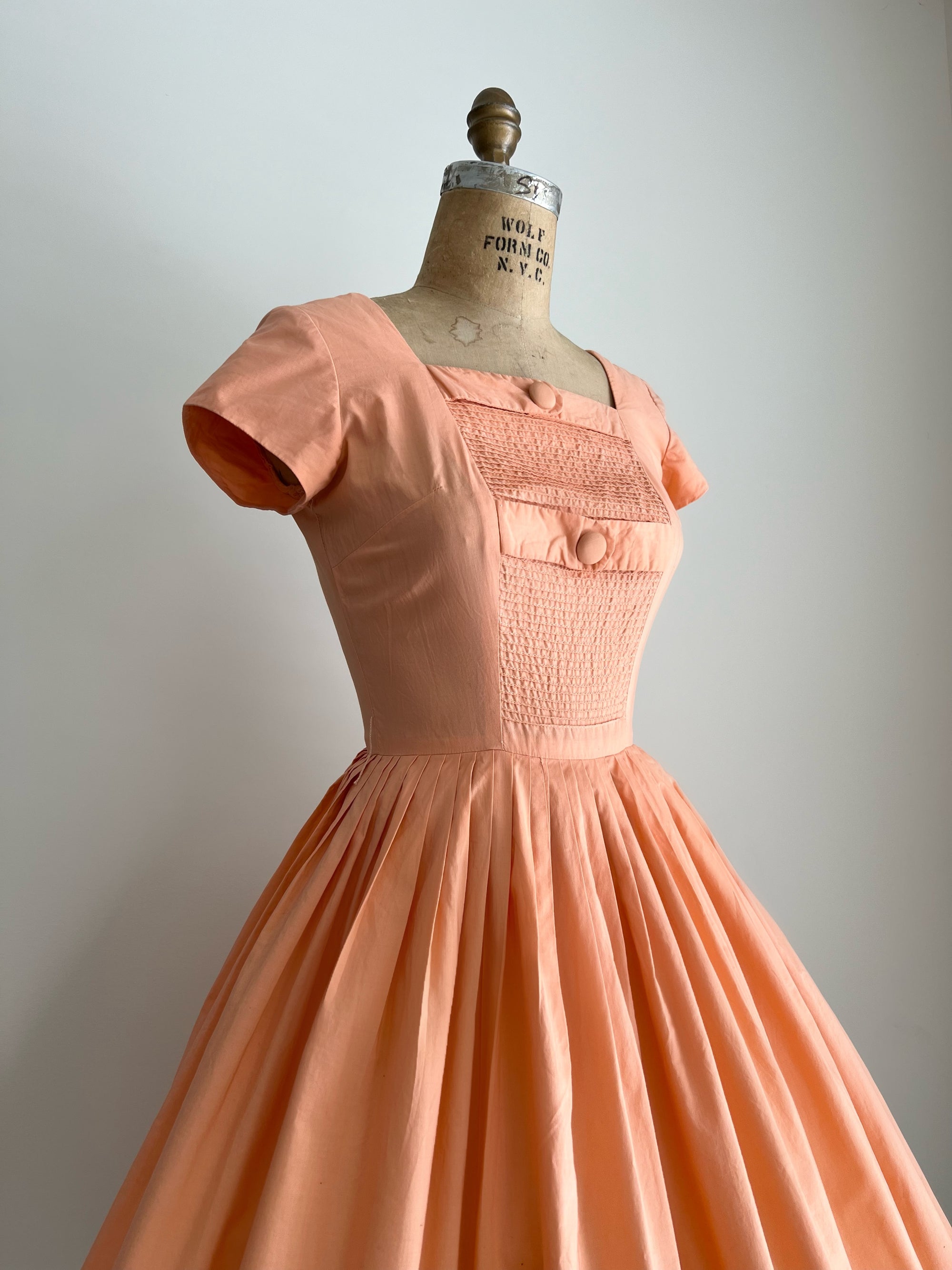 1950s 50s Nali Bee Cotton Coral Dress / SMALL