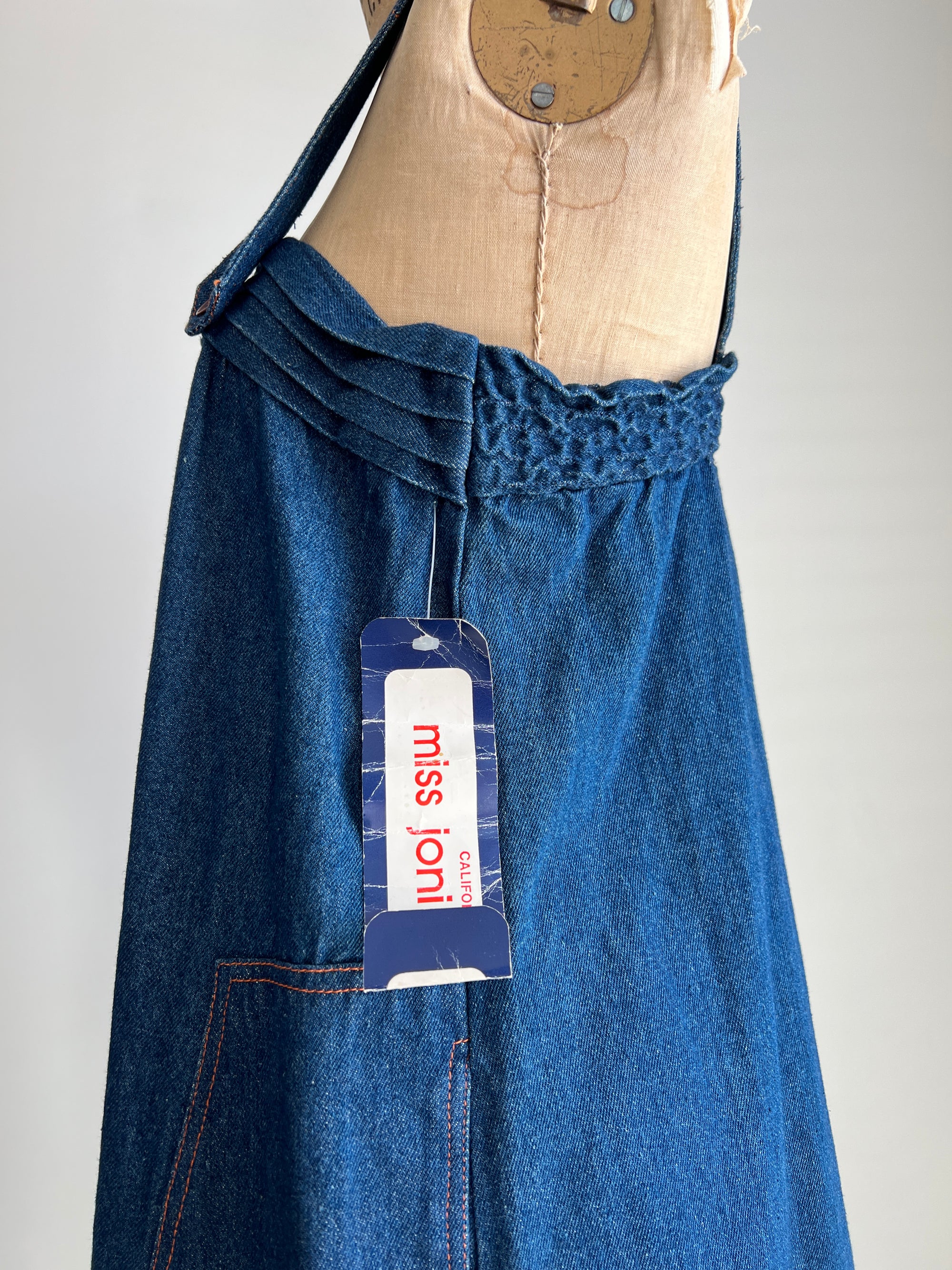 Vintage 1980s 80s Miss Joni of California Denim A-Line Jumper Dress Dead-stock / S/M
