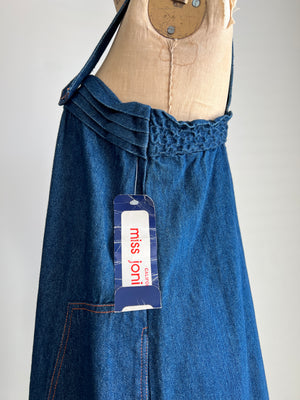 Vintage 1980s 80s Miss Joni of California Denim A-Line Jumper Dress Dead-stock / S/M