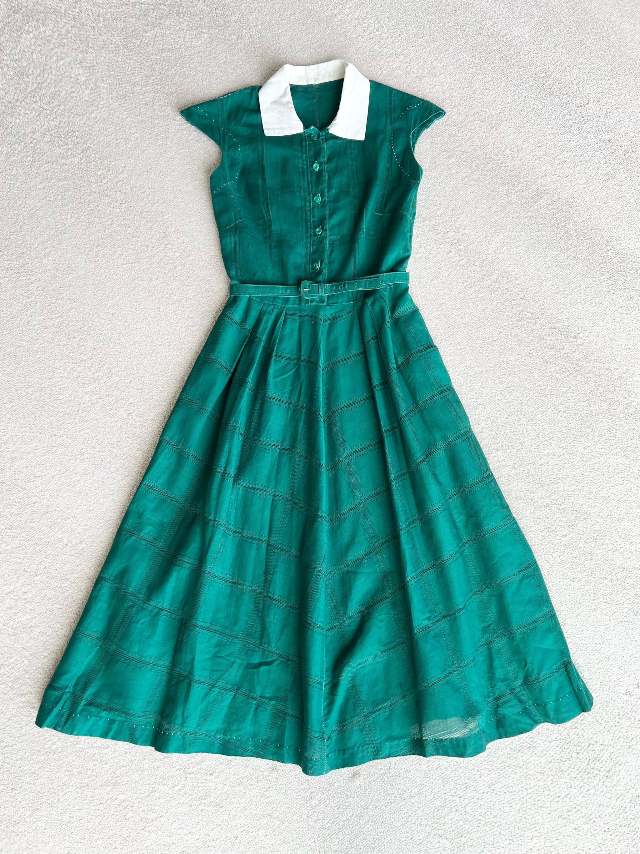 1940s 40s Fabulous Green Dress with Matching Belt / Medium - Maiden Posh 1940s 40s Fabulous Green Dress with Matching Belt / Medium - Maiden Posh