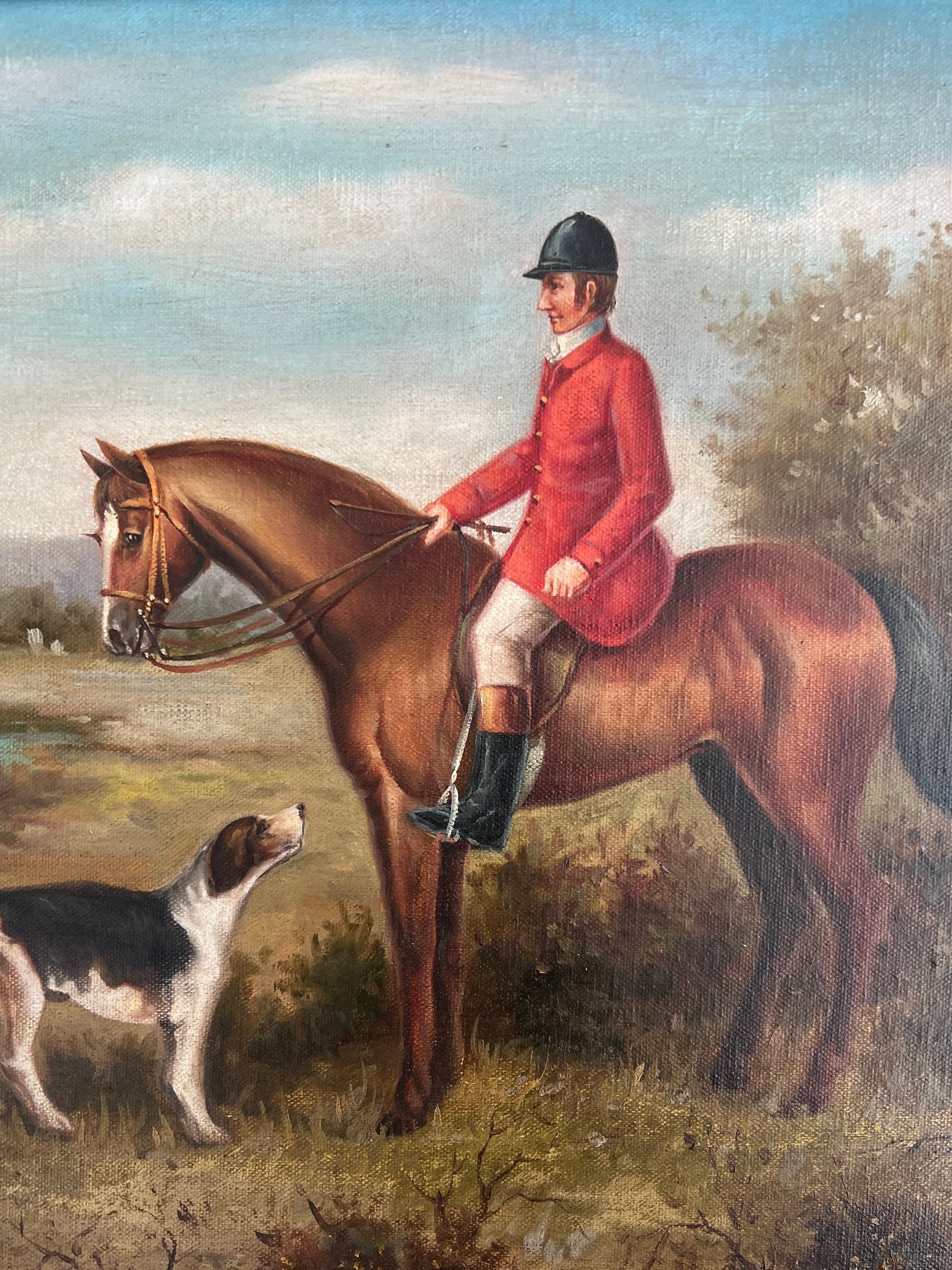 The Hunt Scene Signed Vintage Oil Painting on Canvas