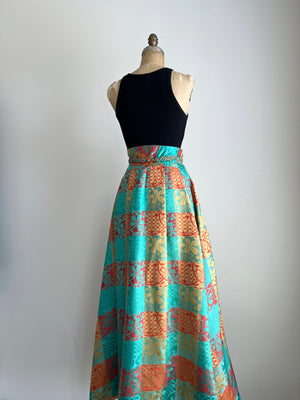 1970s 70s Vintage Long Maxi Skirt with Matching Belt and Scarf