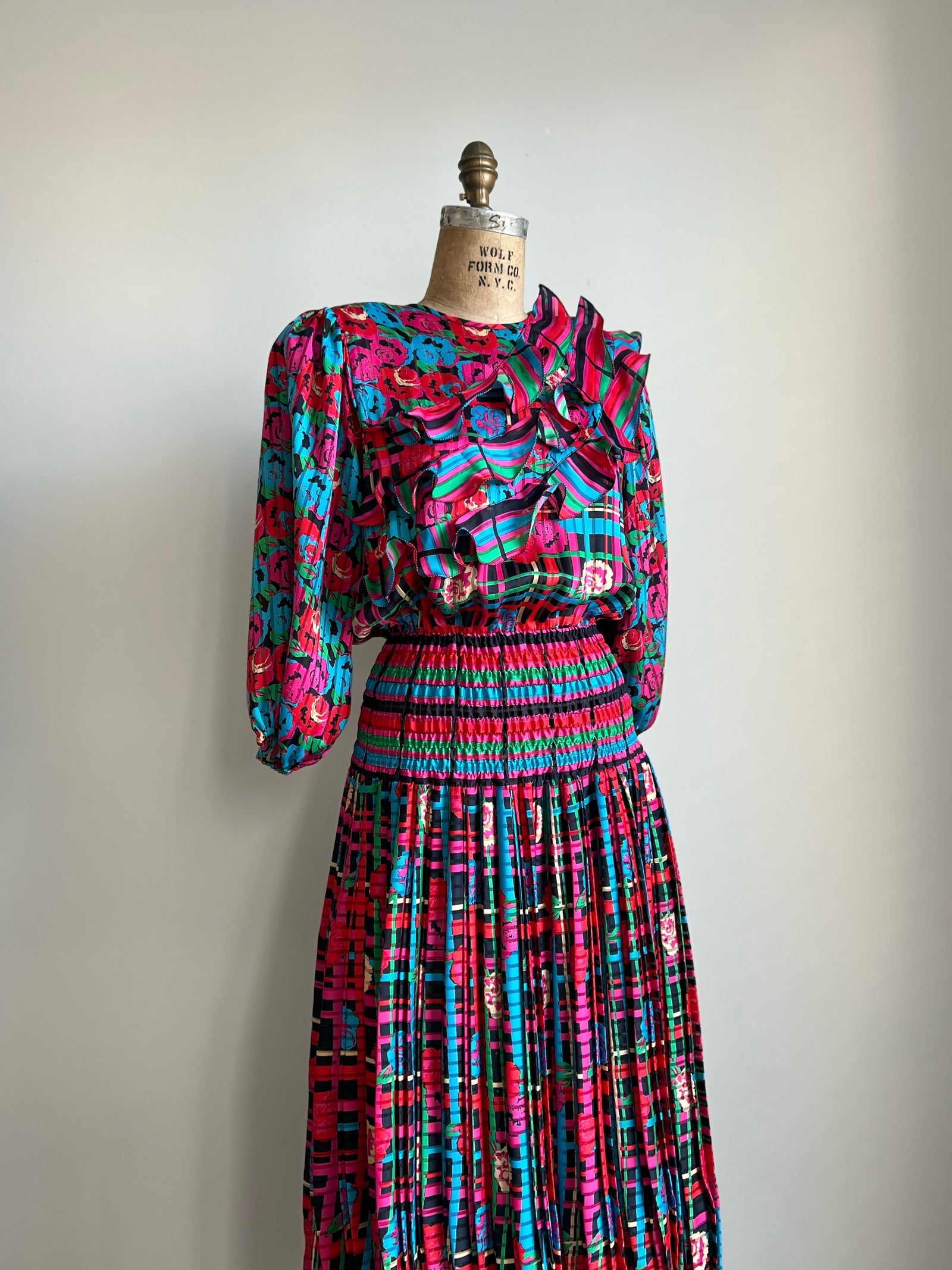 1980s 80s Vintage Diane Freis Multicolor Fantastic Dress - Medium/Large