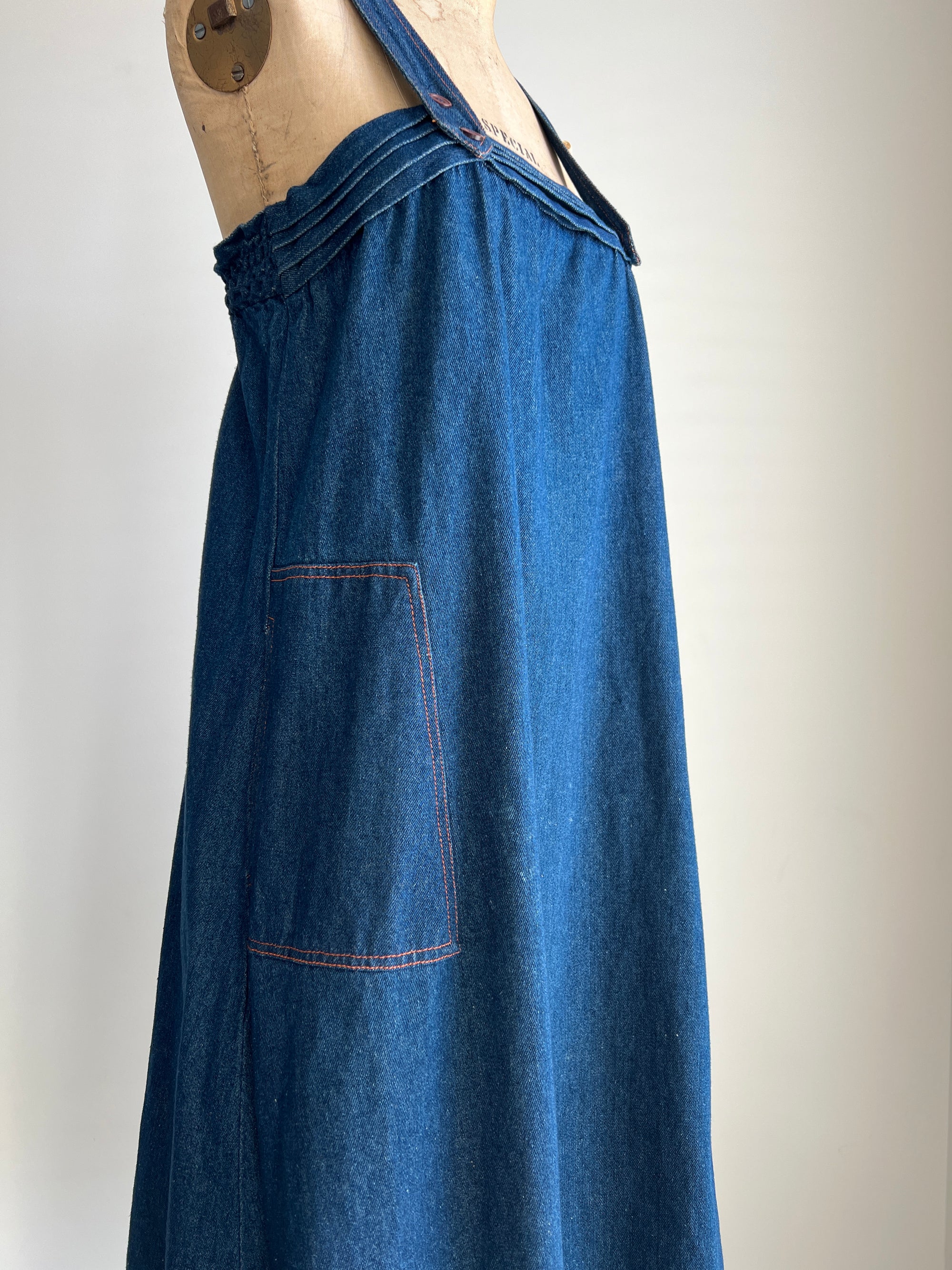 Vintage 1980s 80s Miss Joni of California Denim A-Line Jumper Dress Dead-stock / S/M