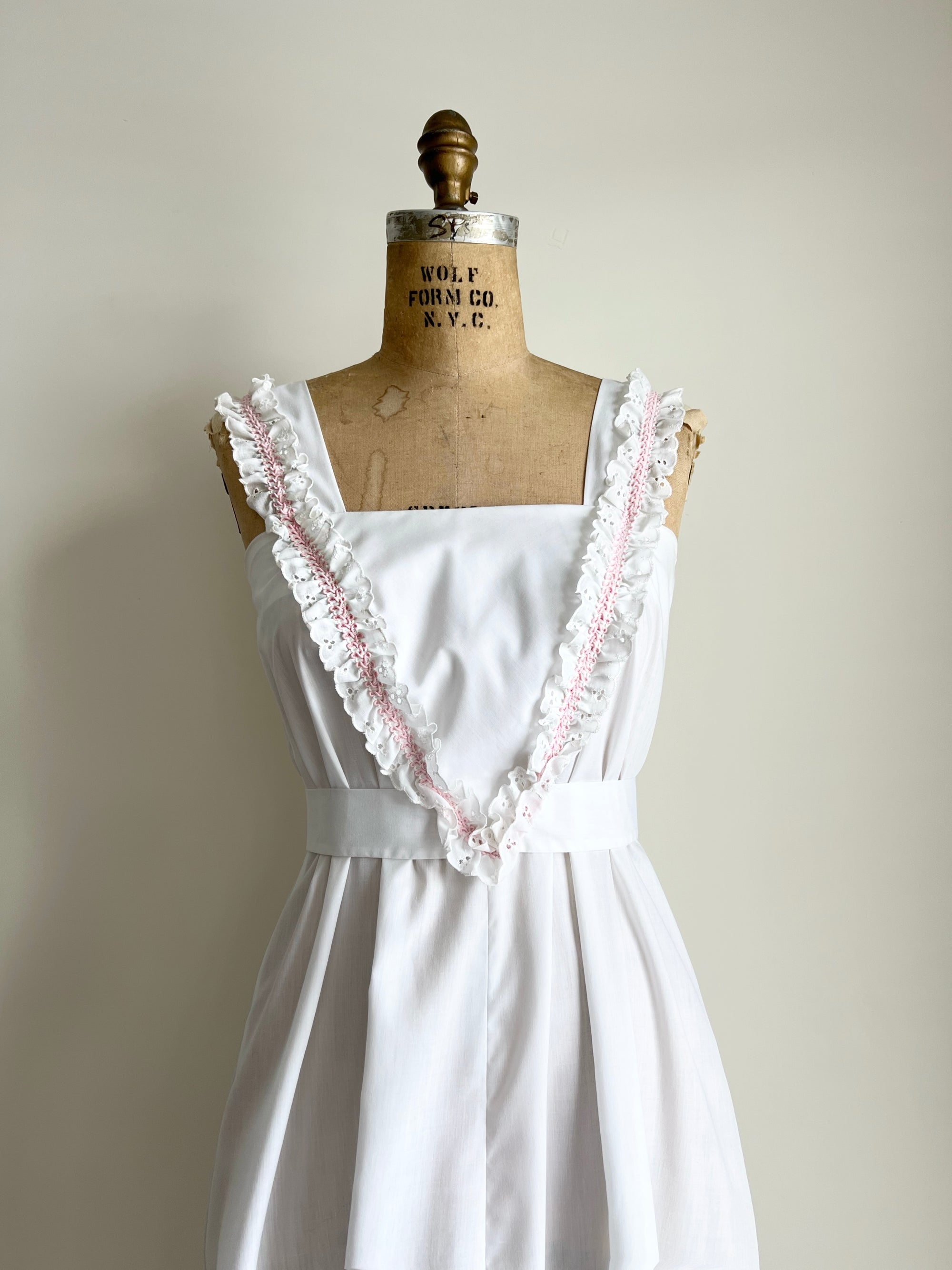 1970s 80s Ruffle Lace Cotton Dress / Small-Medium