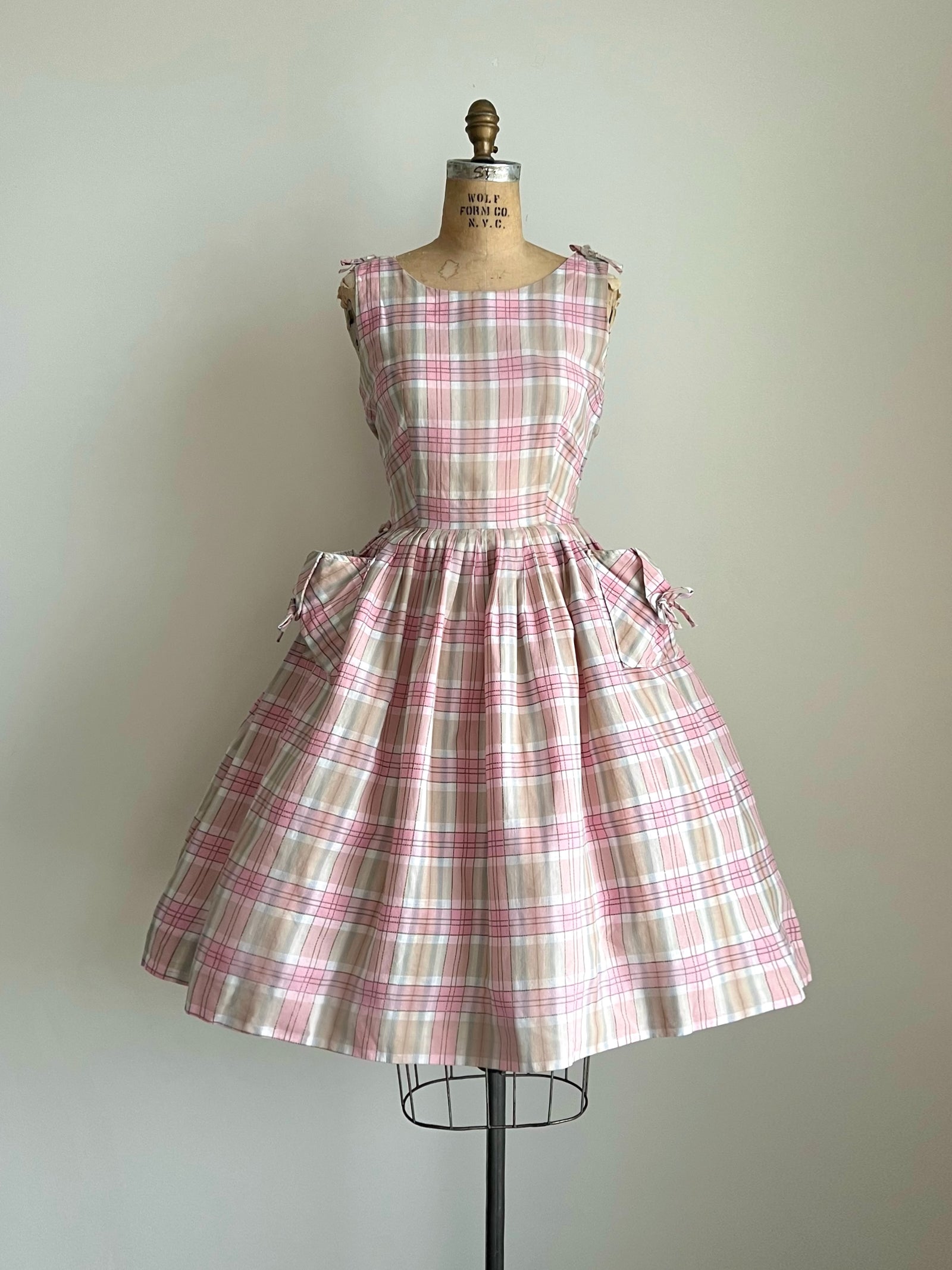 1950s 50s Pink Plaid Cotton Dress / Small-Medium