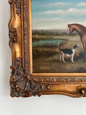 The Hunt Scene Signed Vintage Oil Painting on Canvas