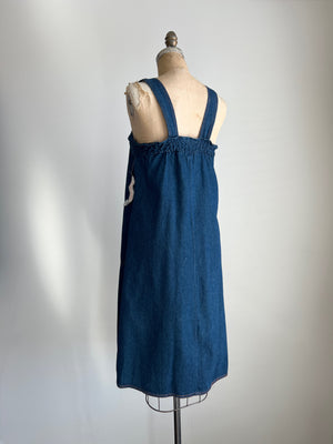 Vintage 1980s 80s Miss Joni of California Denim A-Line Jumper Dress Dead-stock / S/M