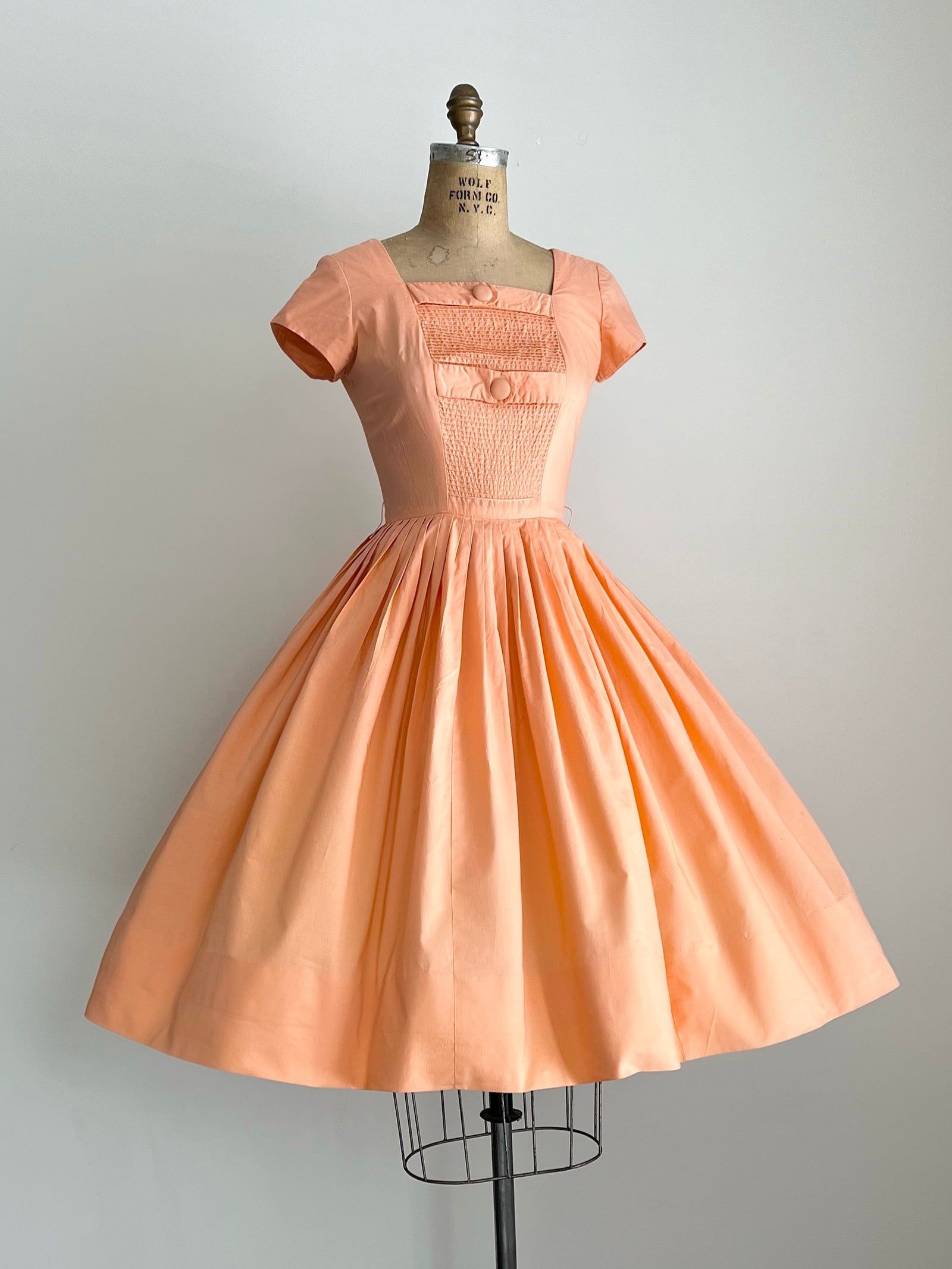 1950s 50s Nali Bee Cotton Coral Dress / SMALL