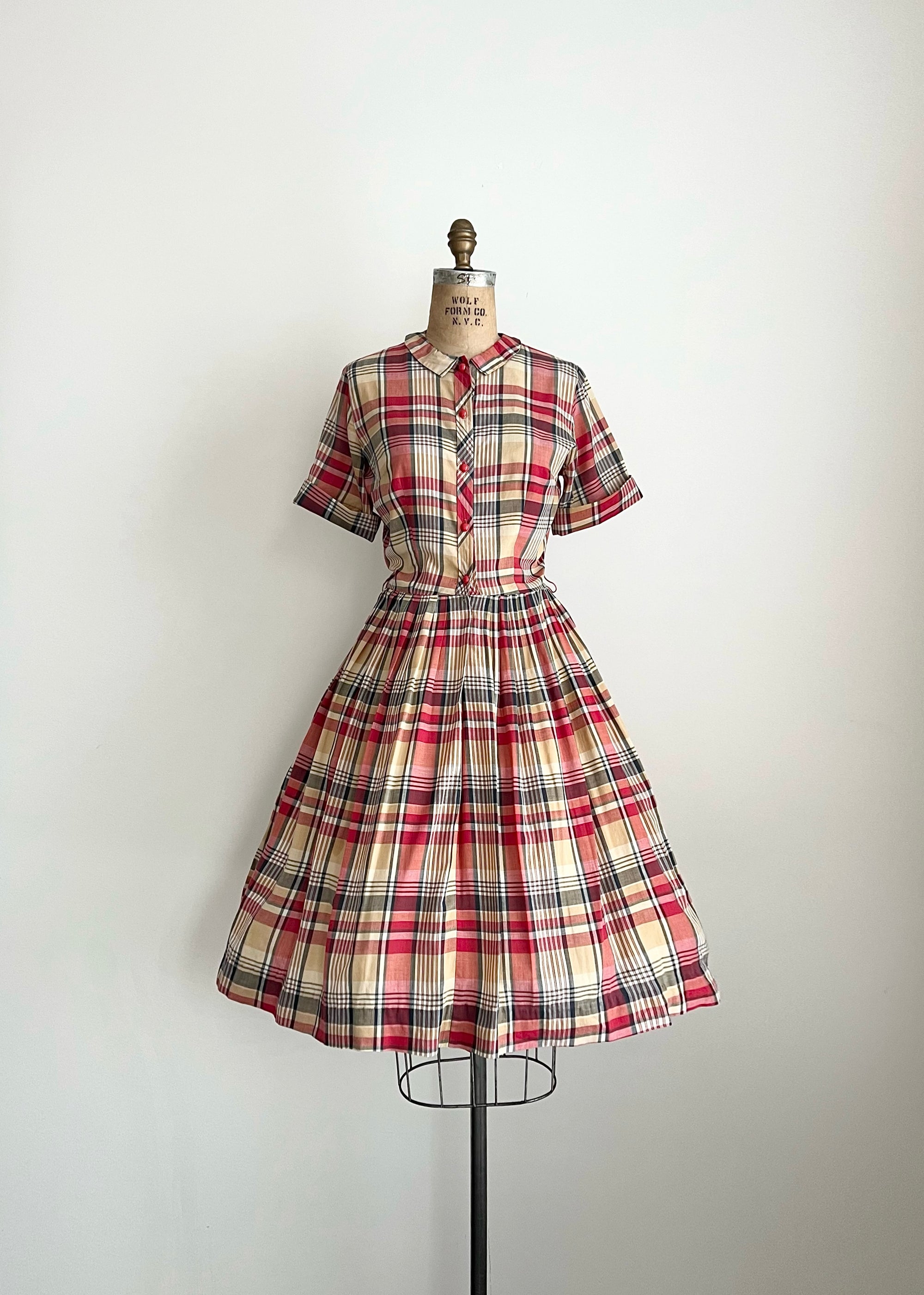 1950s 50s Plaid Cotton Dress