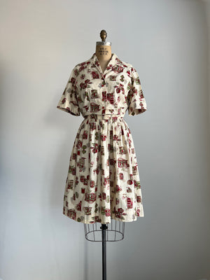 1950s 50s Cotton Novelty Print Dress M/L