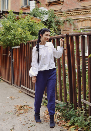 Handmade Linen Puff Sleeve Victorian Cottagecore Blouse By Cotton Candy Wear - L/XL