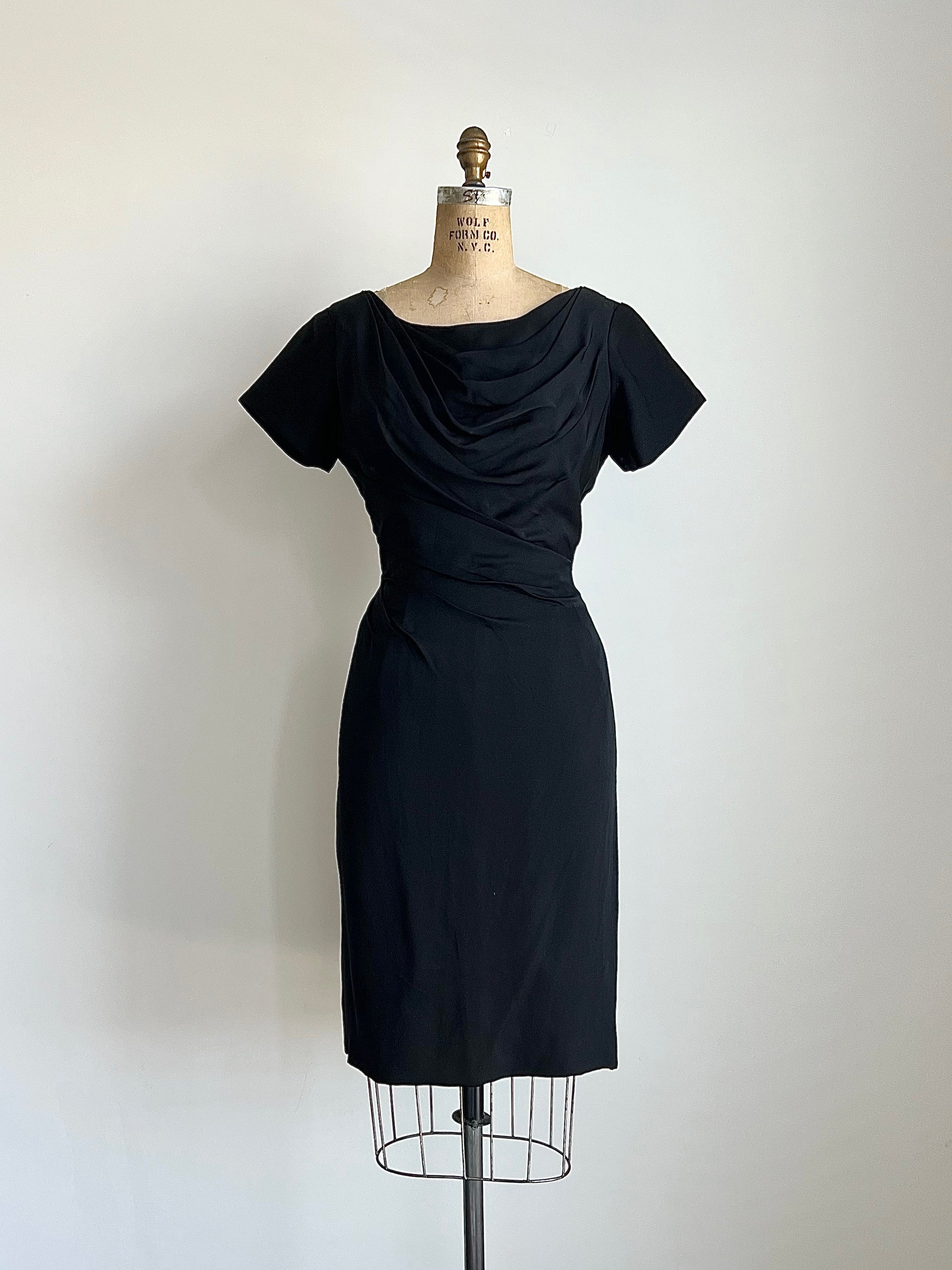 1960s 60s A Jefri Fashion Classic Black Draped Dress / Medium