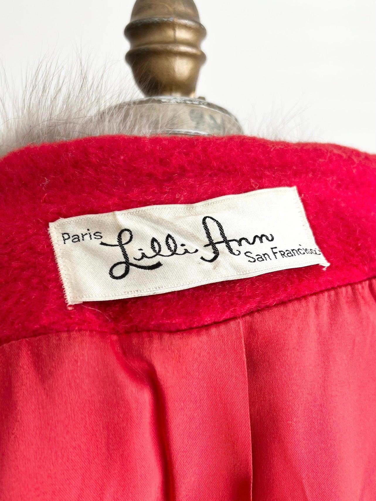 1960s 60s Vintage Lilli Ann Cherry Red Swing Coat with Mohair Fox Fur S/M/L