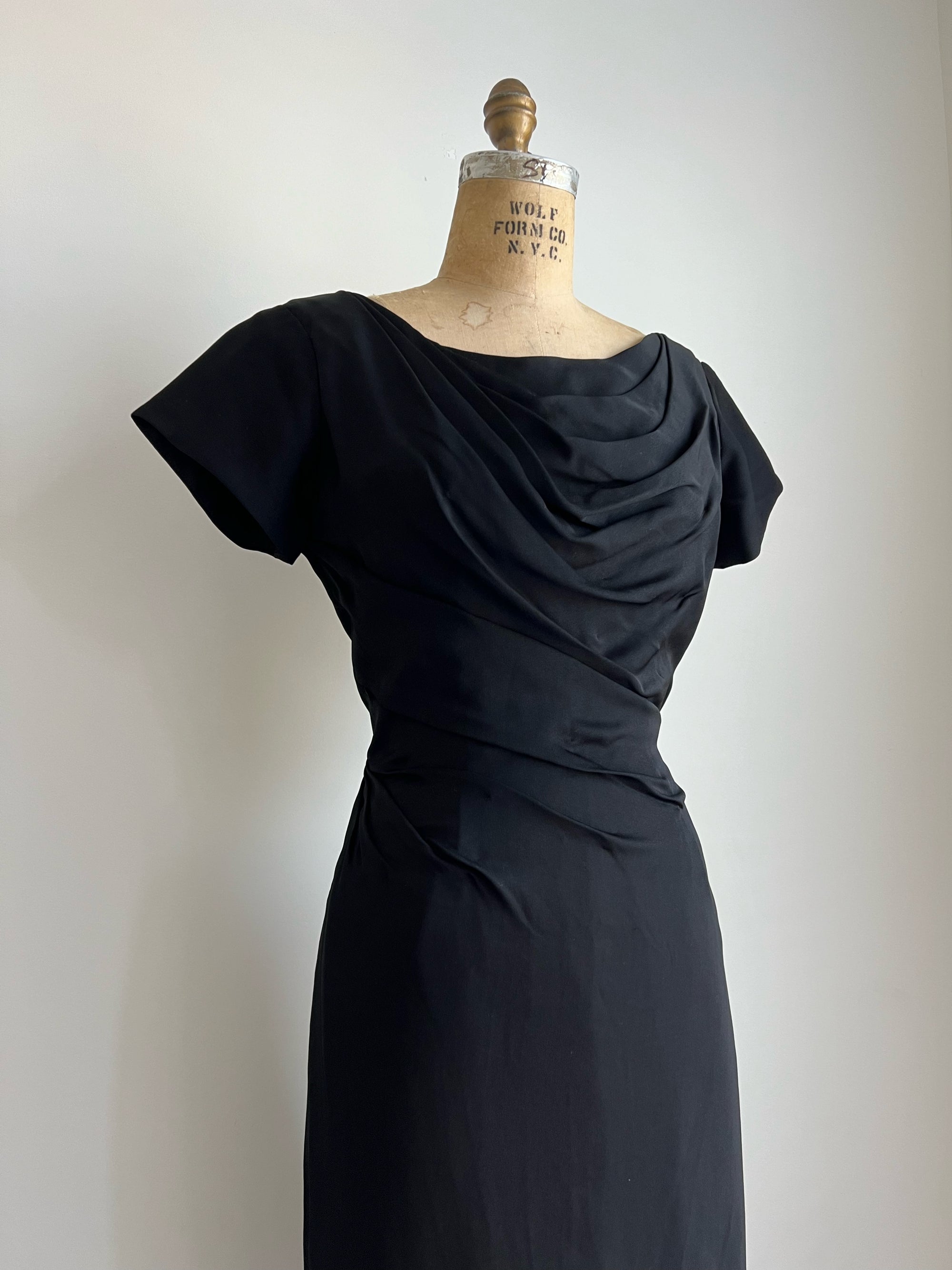 1960s 60s A Jefri Fashion Classic Black Draped Dress / Medium